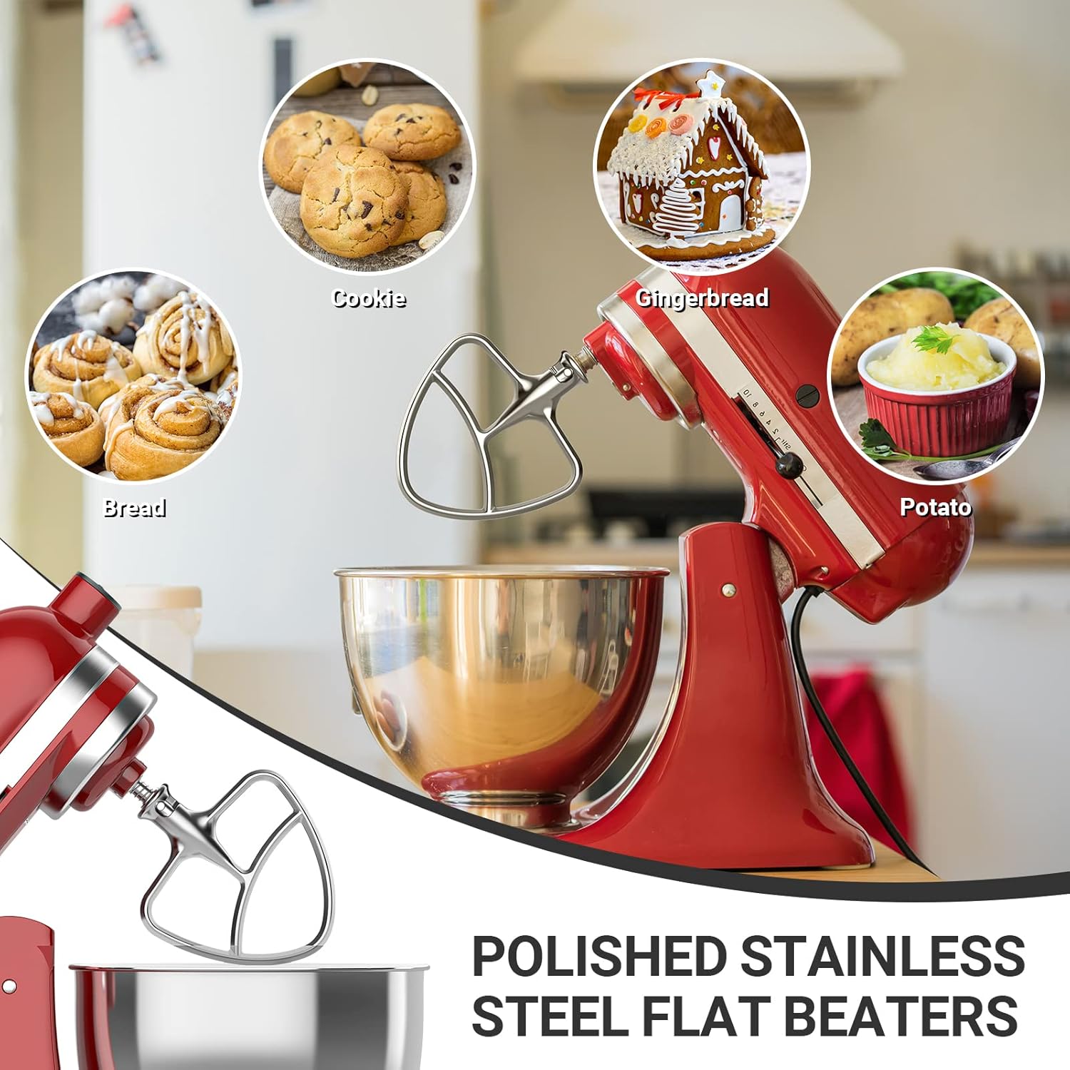 Stainless Steel Flat Beater for KitchenAid Stand Mixer, Paddle Attachment for KitchenAid Mixer Attachments, Fits 4.5-5Qt Tilt-Head Stand Mixers, Dishwasher Safe Beater Replacement by InnoMoon