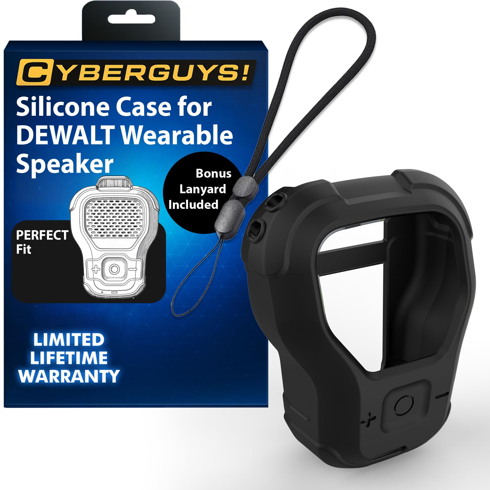 CYBERGUYS Silicone Case for DEWALT Wearable Bluetooth Speaker, Durable Shock-Proof Non-Slip Protective Cover for DEWALT Mini Speaker w/Lanyard, Small Lightweight and Easy-to-Install Sleeve