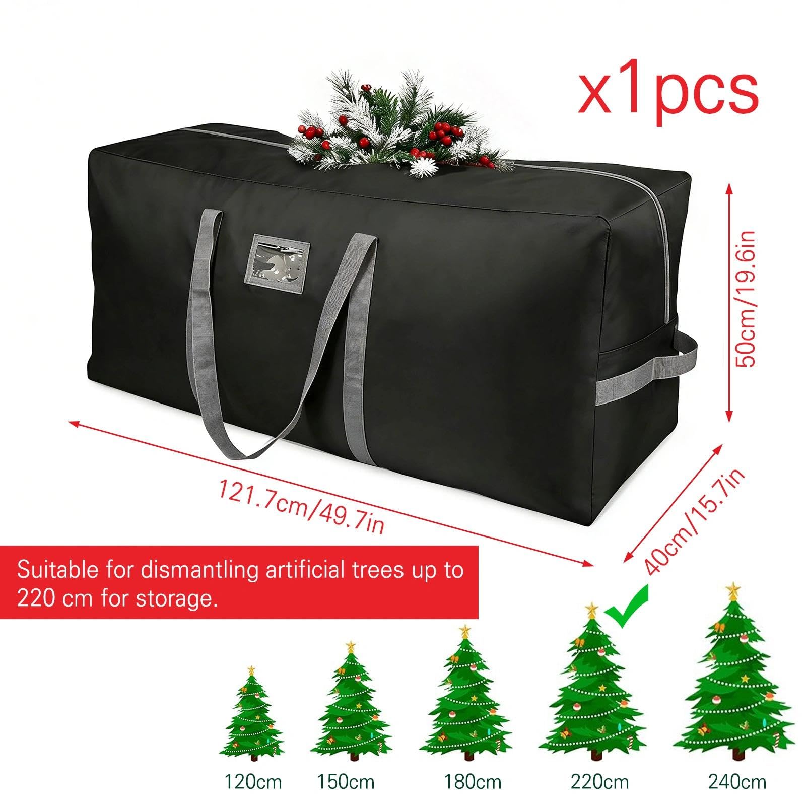 ACTOYS Borsa per Albero di Natale, Borsa Portaoggetti per Albero di Natale Impermeabile, Custodia Albero di Natale, Borsa Porta Albero di Natale 210 cm, Contenitori Addobbi (Nero:120x38x50cm)