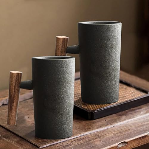 Miniatura 8 de Taza de café con mango de madera, 7.4 fl oz, taza de café de madera, tazas ergonómicas exquisitas de gres vintage, taza de cerámica para oficina en
