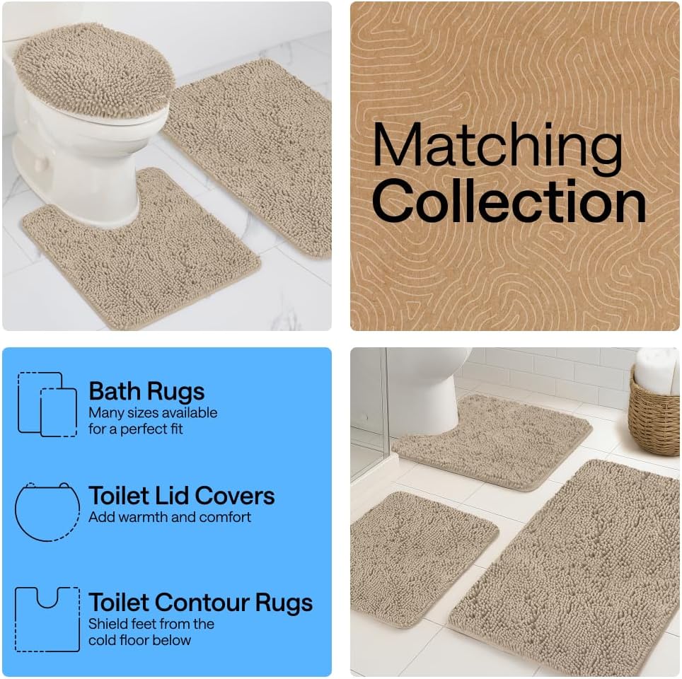 GORILLA GRIP Bathroom Rug Sets, Soft Chenille 2 Piece Area Rugs Set, Toilet Base Mat and 30x20 Carpet, Absorbent Microfiber Washable Mats Dry Quickly, Home Décor and Bath Room Accessories, Gray Beige