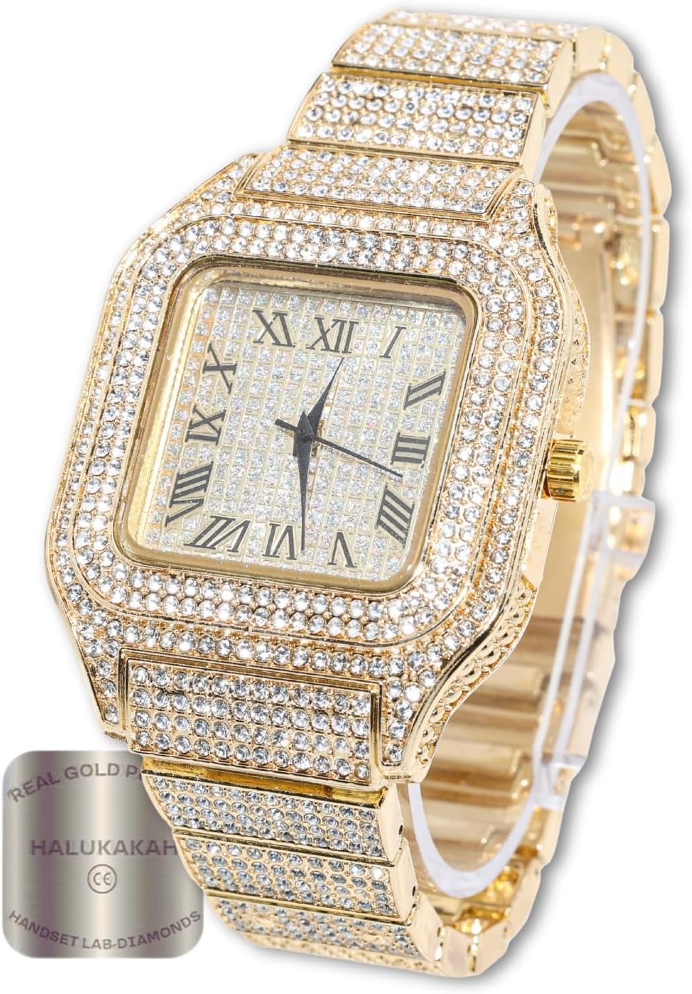 Men’s Watch - The King - 18K Gold/Platinum Plated, 40MM Square Dial, Iced Out Wristband, with Cuban Link Chain Necklace and Bracelet Set Optional, Comes in Giftbox