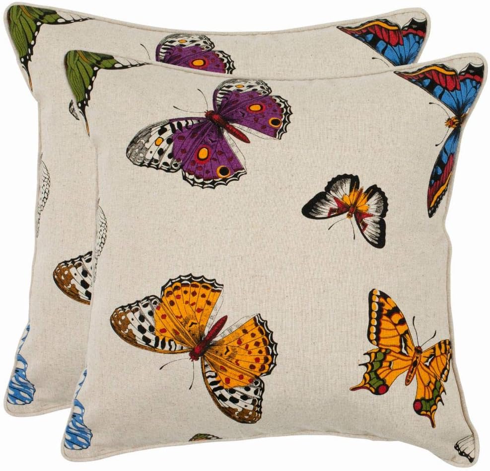 SAFAVIEH Pillow Collection 22-Inch Butterflies Pillow, Multicolored, Set of 2