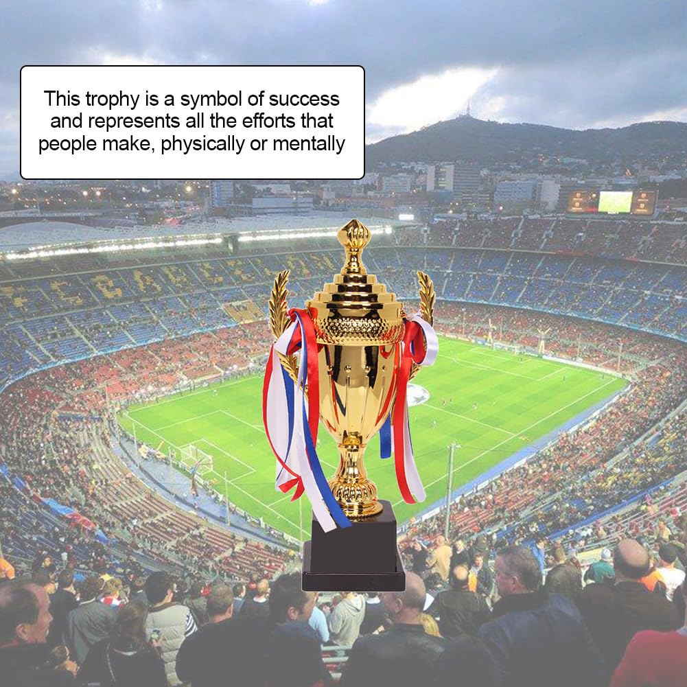 Coppa grande trofeo d'oro trofeo da competizione in oro personalizzato con base coppa trofeo calcio con nastro colorato per eventi sportivi, premi di gioco, 37 cm