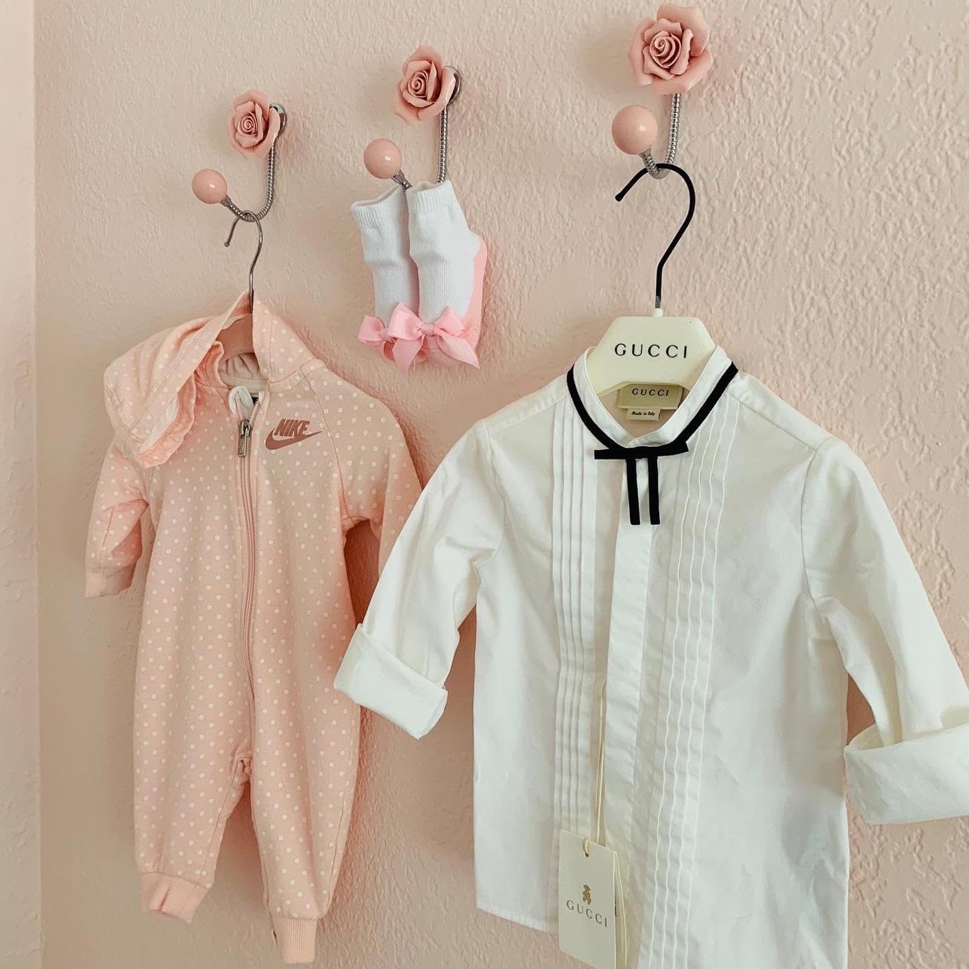 Beautiful 3D Flower Ceramic Wall Coat Hook, Chrome Decorative Robe Hook, Scarf, Bag, Towel, Hat etc for Kitchen Bathroom Office-Rose Pink-4 Pack