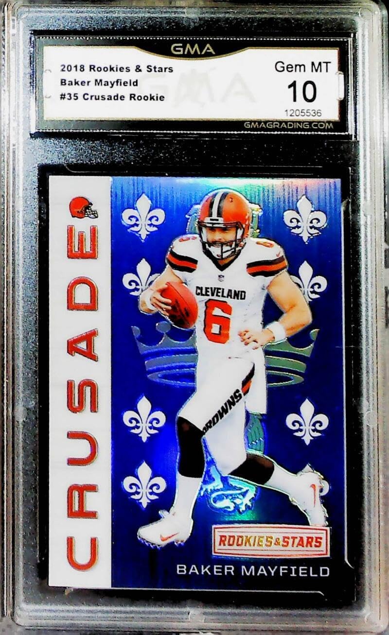 2018 Rookies and Stars Crusade Football #CRU-35 Baker Mayfield RC Rookie Card Cleveland Browns Rookie Card GMA 10 GEM MINT