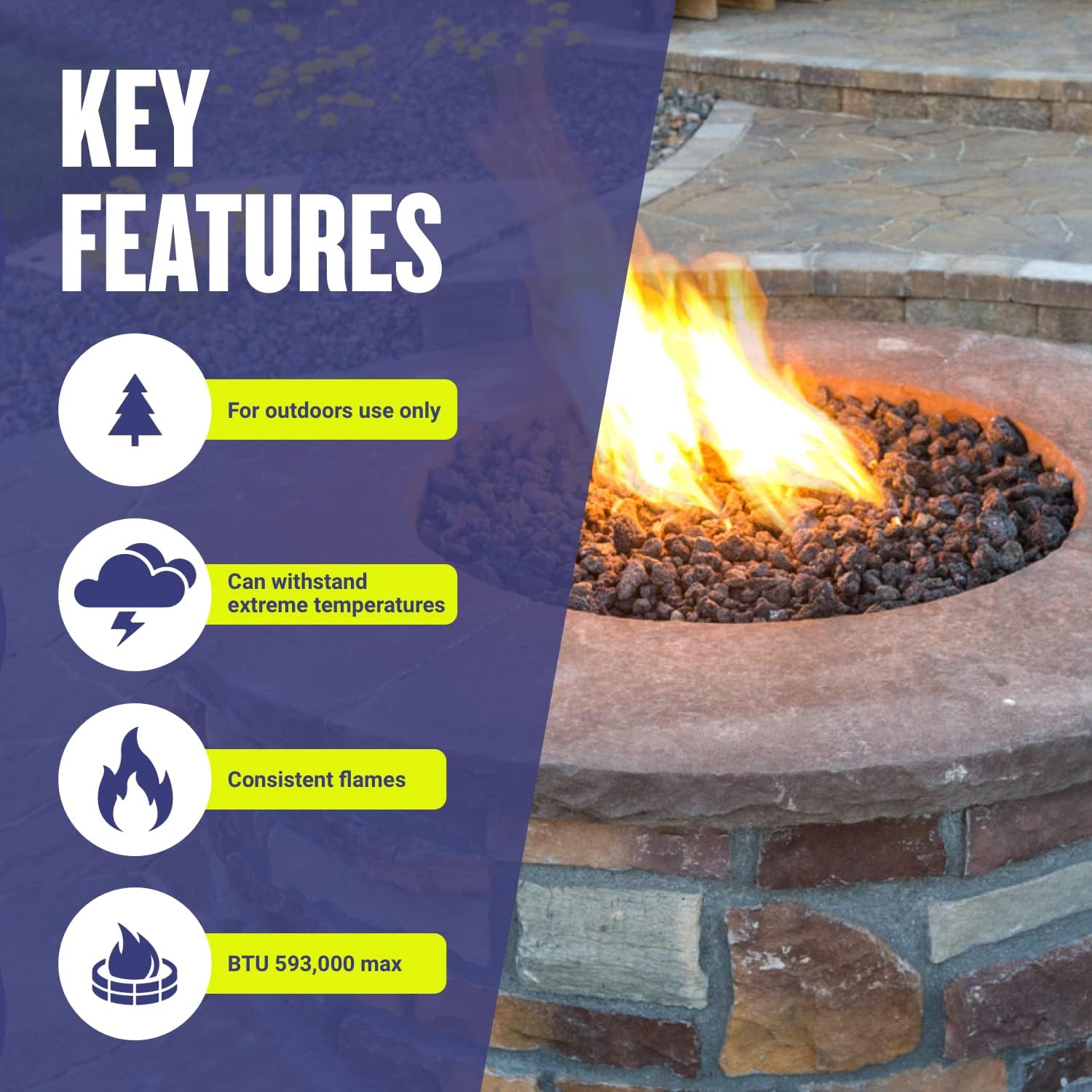 American Fireglass Triple-Ring Fire Pit Burner, 48-Inch Round | Use in Outdoor Natural Gas or Propane Fire Pit or Bowl | Durable Stainless Steel, BTU 593,000 Max.