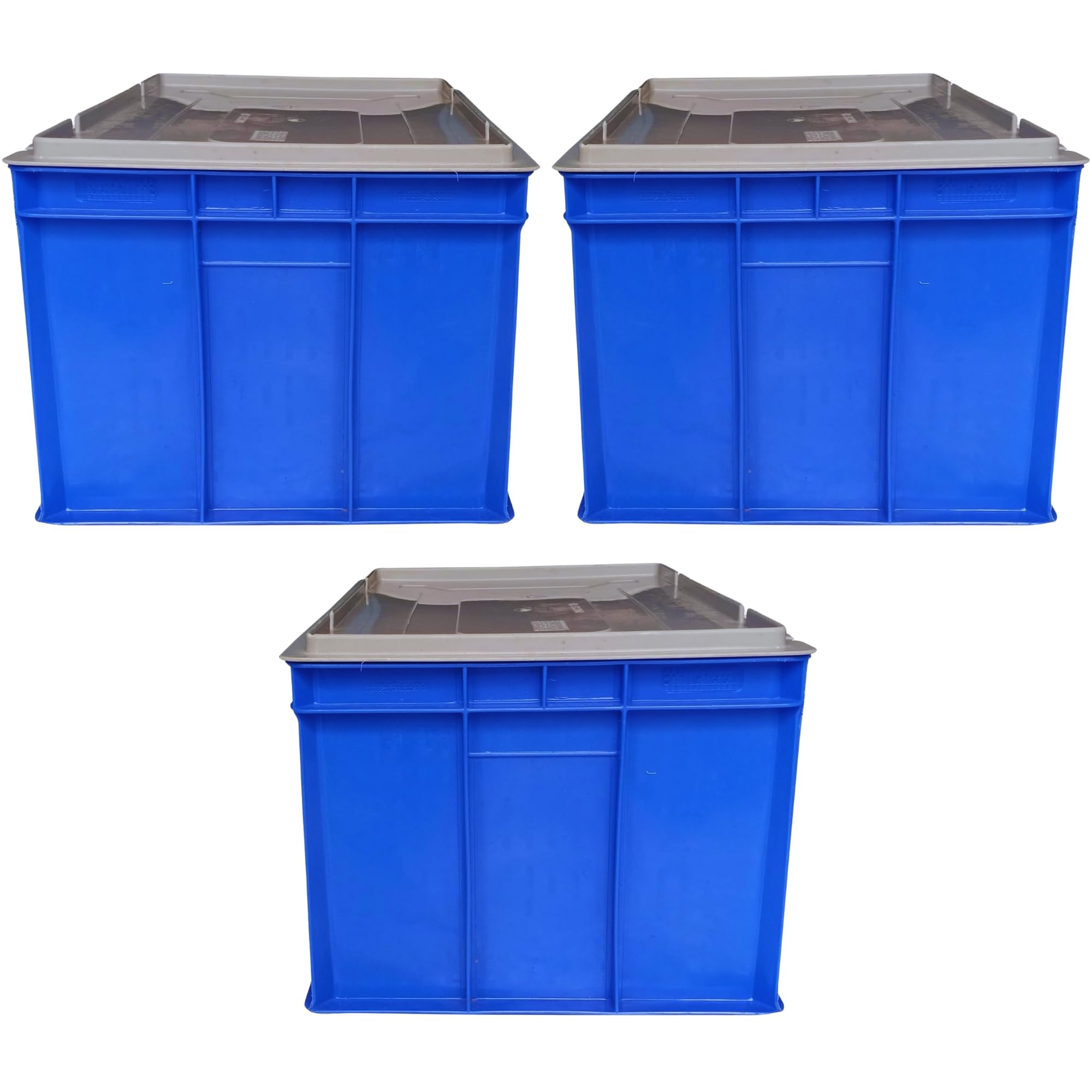Plastic Crate 600x400x275 MM with Lid - Pack of 3, Multipurpose Heavy Duty Big Blue Portable Crates for storage | Shelf Basket for Large Storage Bin | Vegetable, Fruit, Milk-picture-17