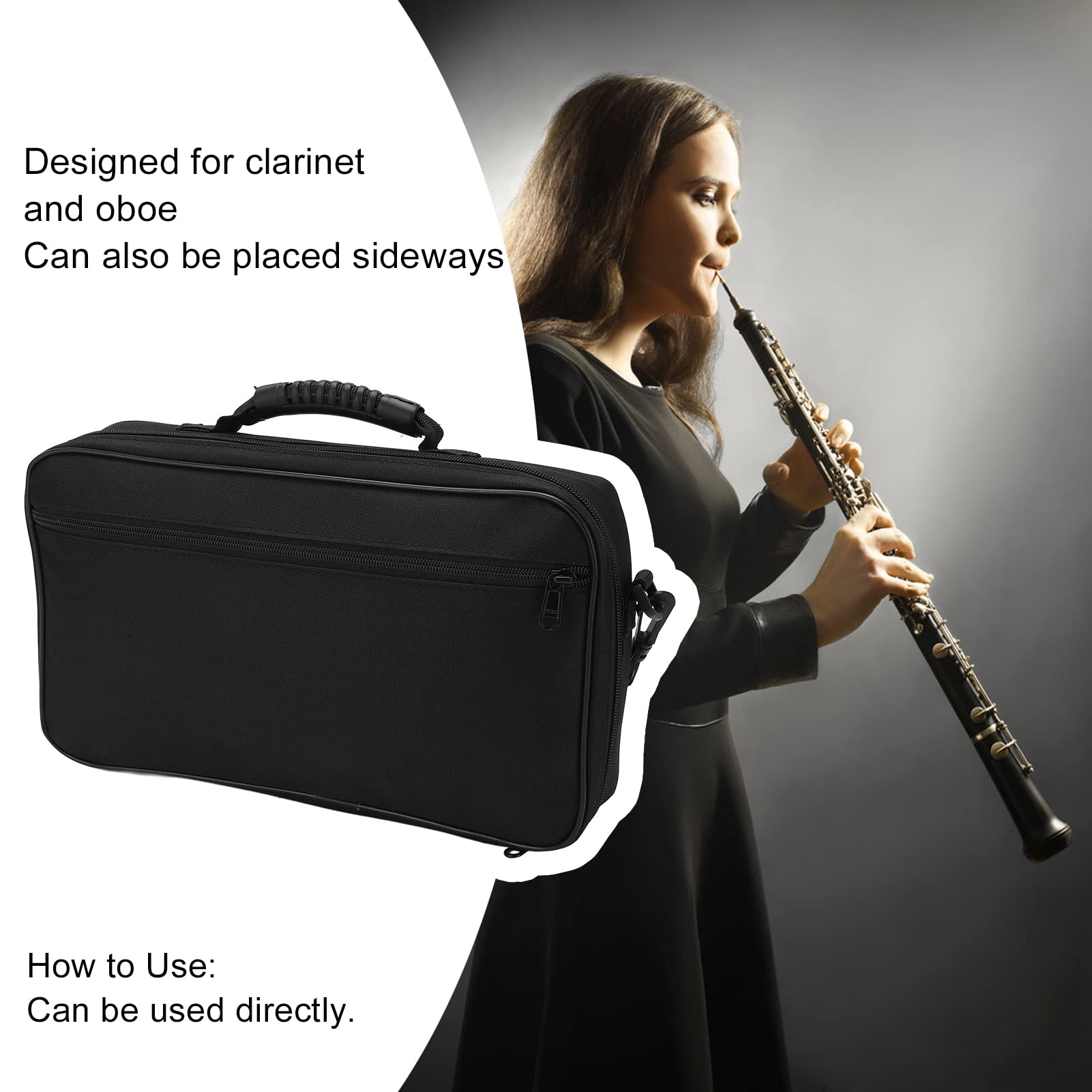 Custodia Rigida per Oboe in Tessuto Oxford - Borsa da Trasporto Impermeabile a Tracolla Singola Portatile Nero