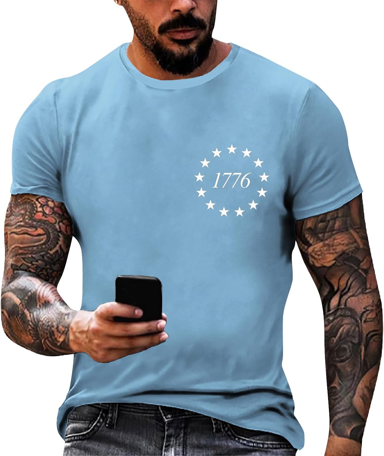 Ymosrh Mens 4th of July Shirts Independence Day America Stars Stripes Flag Graphic Tee Tops, M-3XL