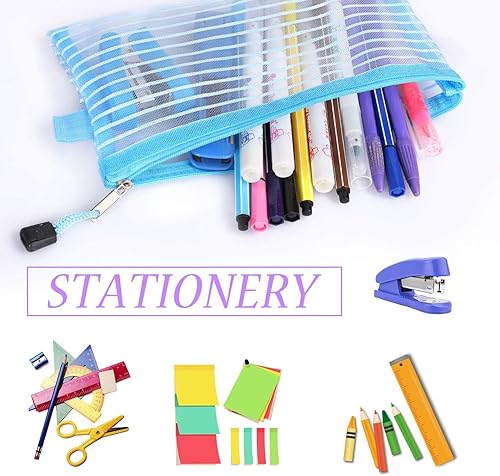 Miniatura 6 de Paquete de 20 bolsas de malla multicolor con cremallera, bolsas para lápices con cremallera, bolsas de viaje multiusos para cosméticos, suministros