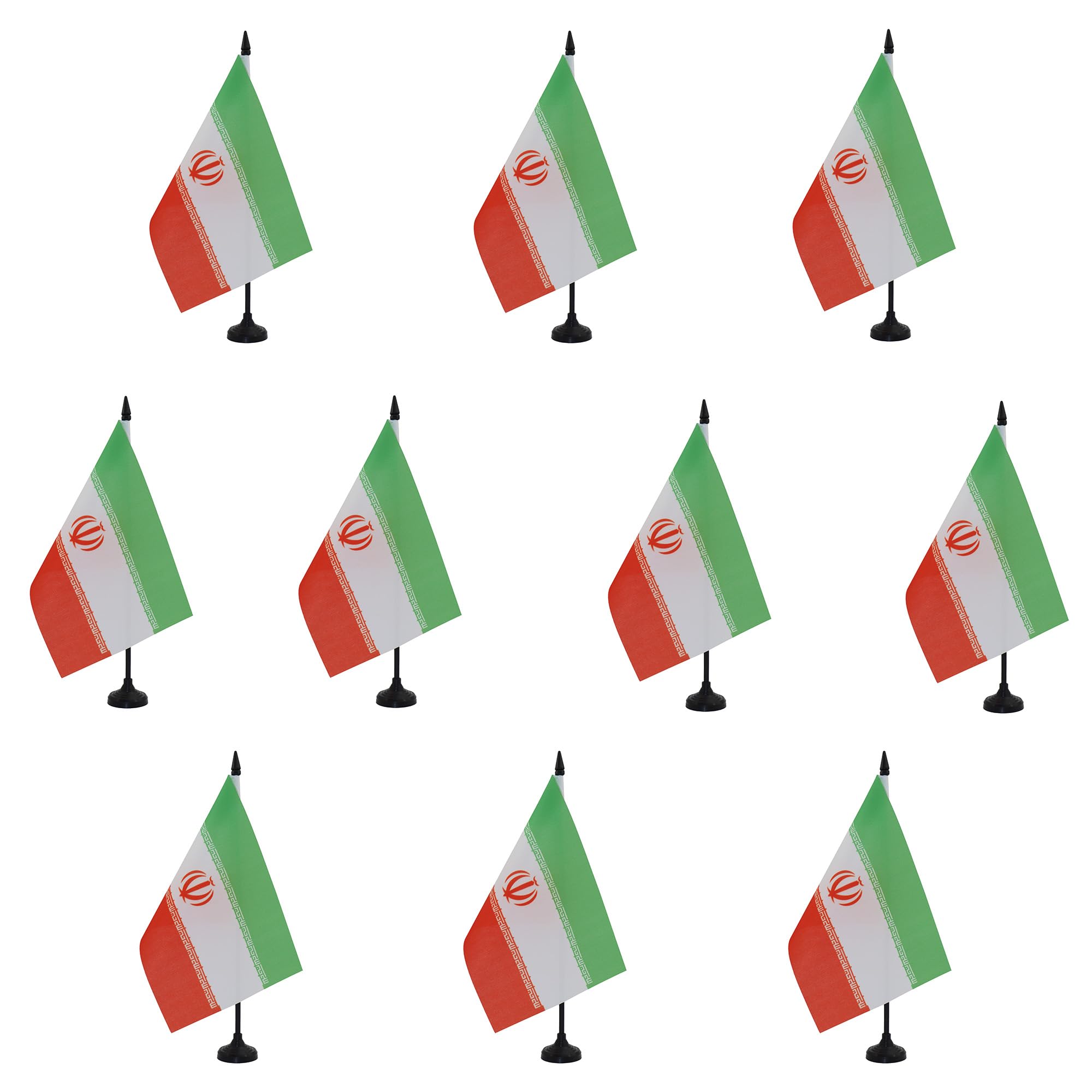 AZ FLAG - Set of 10 Iran Table Flag 5'' x 8'' - 10 Small Iranian Office Flags 100% Polyester 21 x 14 cm - Mini Desk Flag with 10'' Pole and Black Plastic Base — image 1