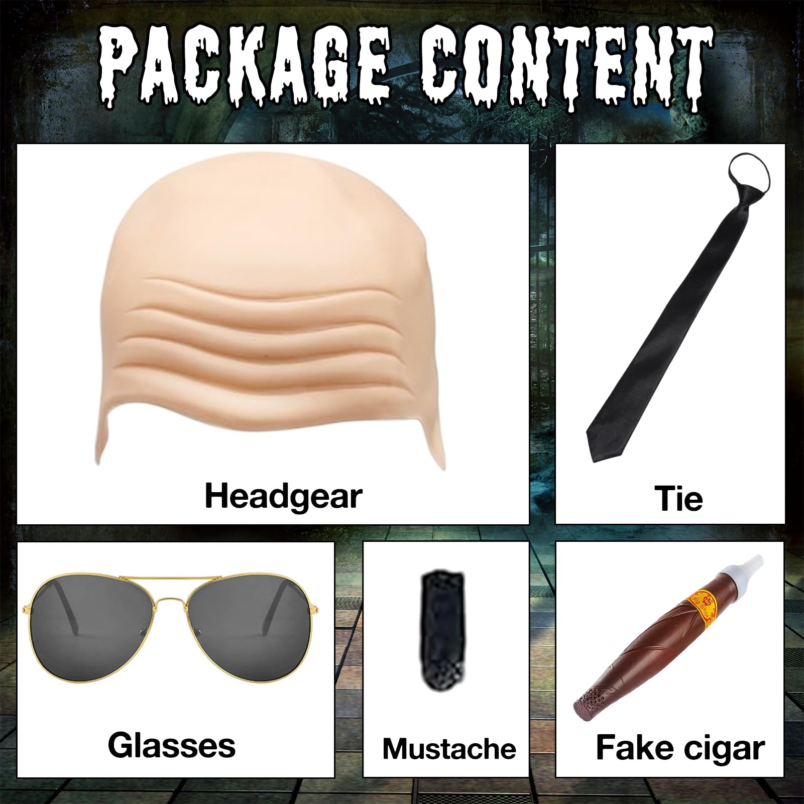 Antsparty Adults Mr Worldwide Accessory Set, 5Pcs Famous Rapper Cosplay Set including Nude Bald Cap Sunglasses Fake Beard Tie - Image 2