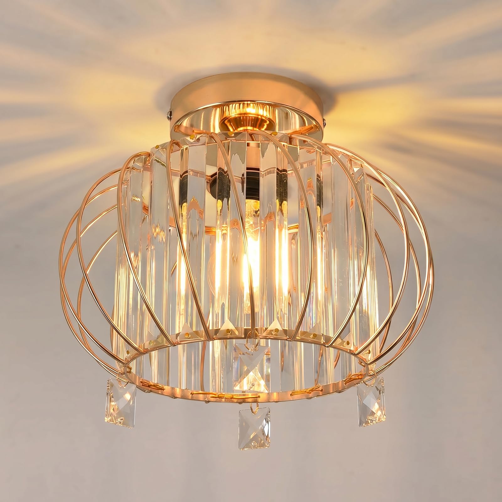 Anwio Golden E27 Base Light Shade,Light Fittings Ceilings,Gold Chandelier Lampshade,Ceiling Lights Living Room,Led Kitchen Chandeliers,Hallway Lights Ceiling(E27 Base,No Bulbs,Lamp Diam 28Cm)