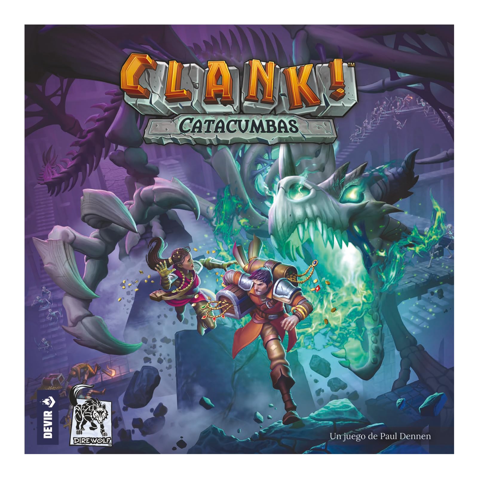 Devir - Clank! Catacumbas – Juego de Mesa de Aventuras y fantasía, construcción de mazos, exploración de mazmorra, 1-4 Jugadores, +13 años (BGCLACASP)