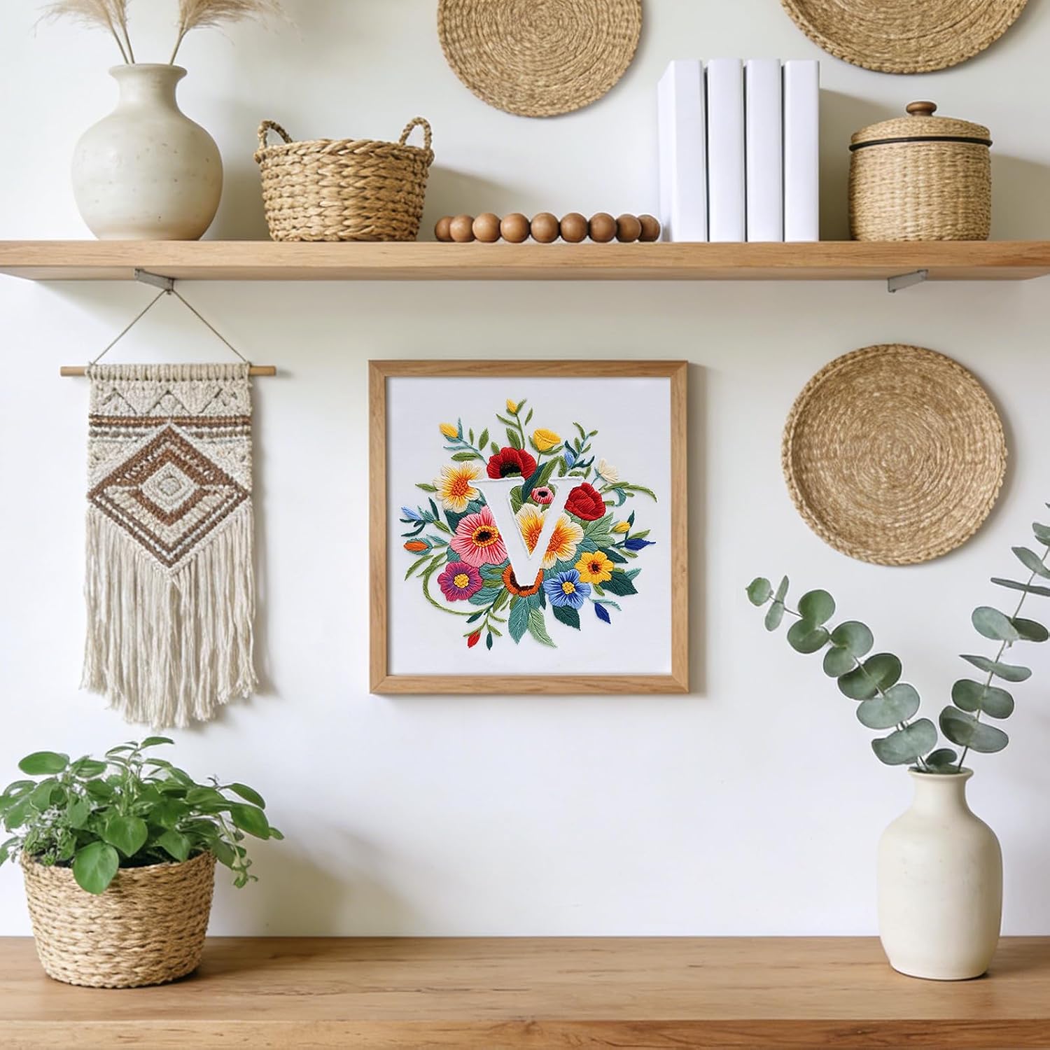 Zerzsy 7.87 '' Embroidery Kits Plant Flower Leaf English Letter Patterns for Beginners Adults, Easy to Learn Cross Stitch Kit for Home Office Decor image 4
