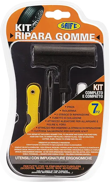 Kit Riparazione Pneumatici Moto - Saife 281867 per Gomme Tubeless