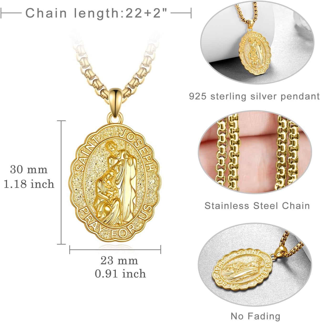 Saint Joseph Necklace 925 Sterling Silver St Joseph Medal Pendant Jesus Sagrada Familia Catholic Gifts for Men Women - Image 2