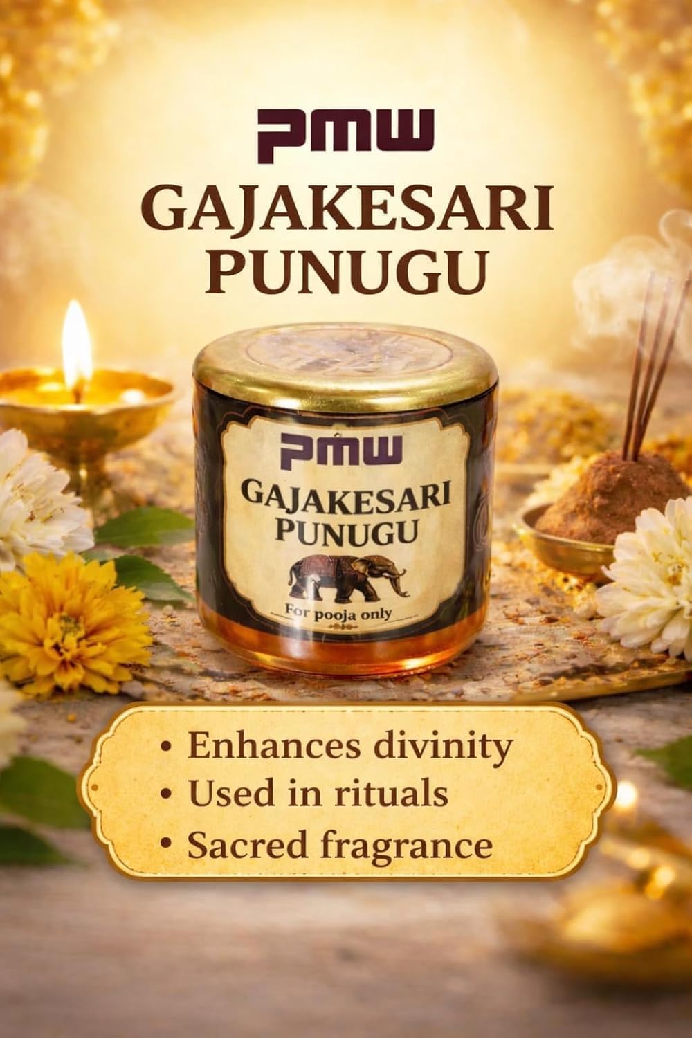 Pmw - GAJAKESARI PUNUGU for Pooja, Sacred Fragrance for Rituals,Temple Use,Enhances Divinity,15 Grams, Pack of 1-picture-38