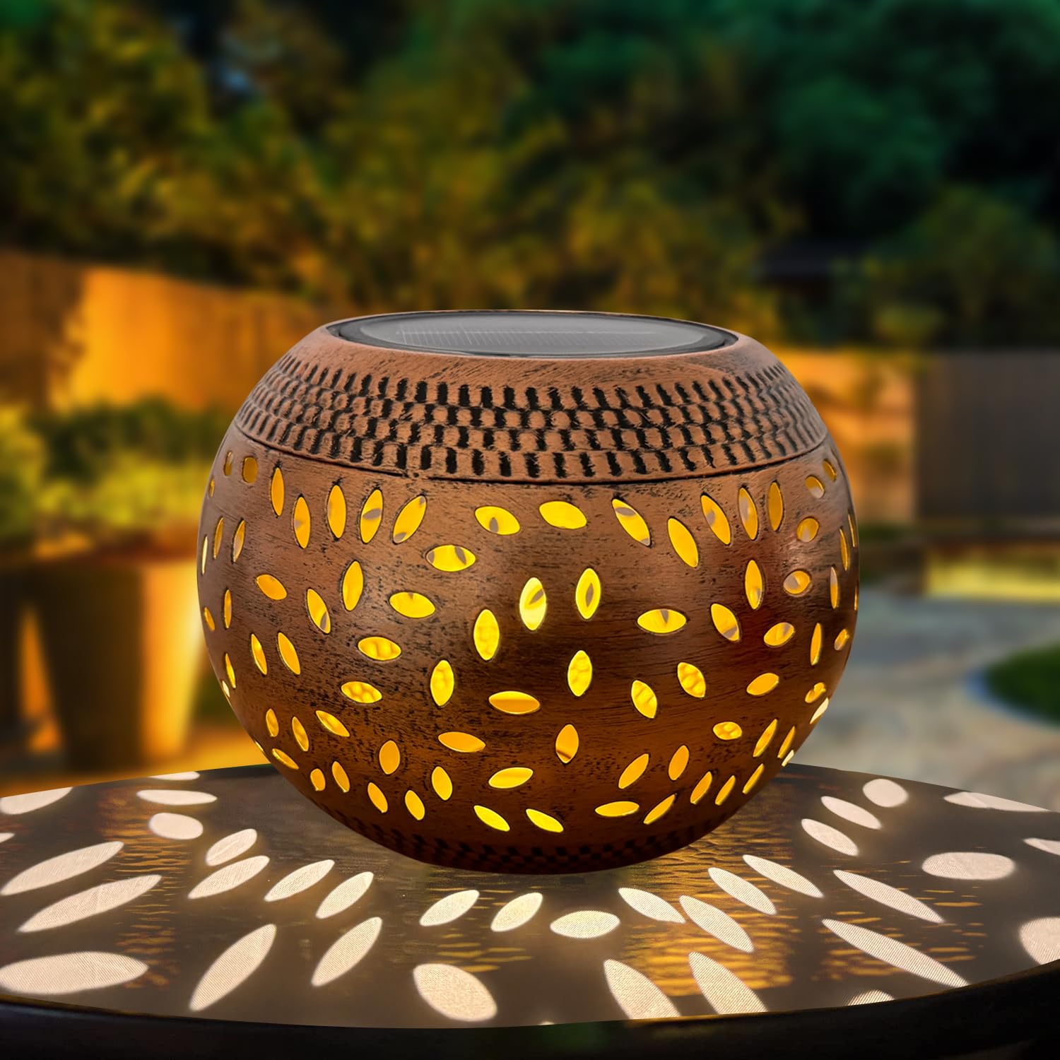 Solar Table Lanterns Outdoor Waterproof - 1 Pack LED Lamp Copper Metal Tabletop Light Solar Powered Decorative Lantern for Indoor Desk Bedroom Patio Garden Pathway Yard