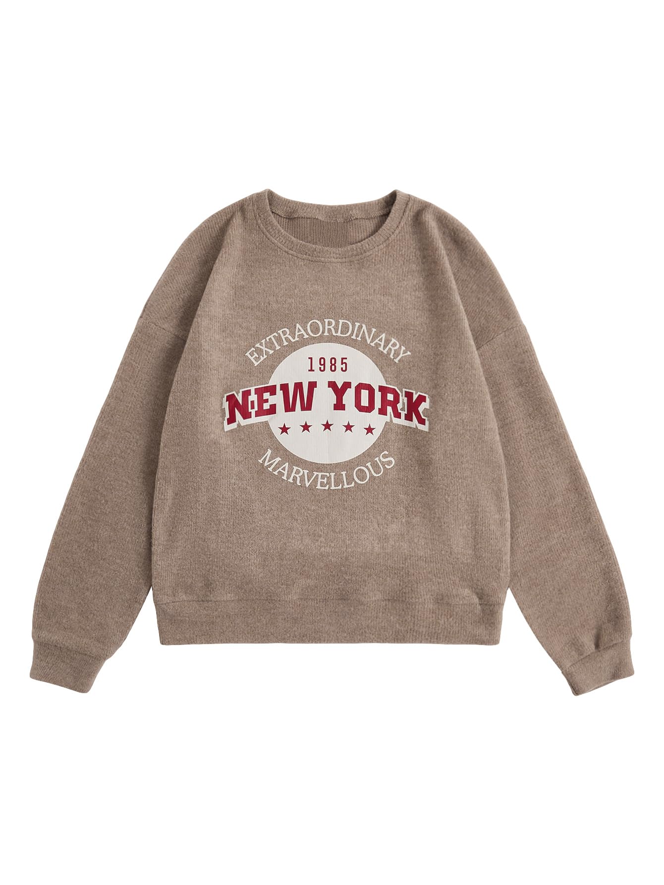 SOLY HUX Womens Graphic Crewneck Sweater Long Sleeve Drop Shoulder Knit Tops Preppy Clothes