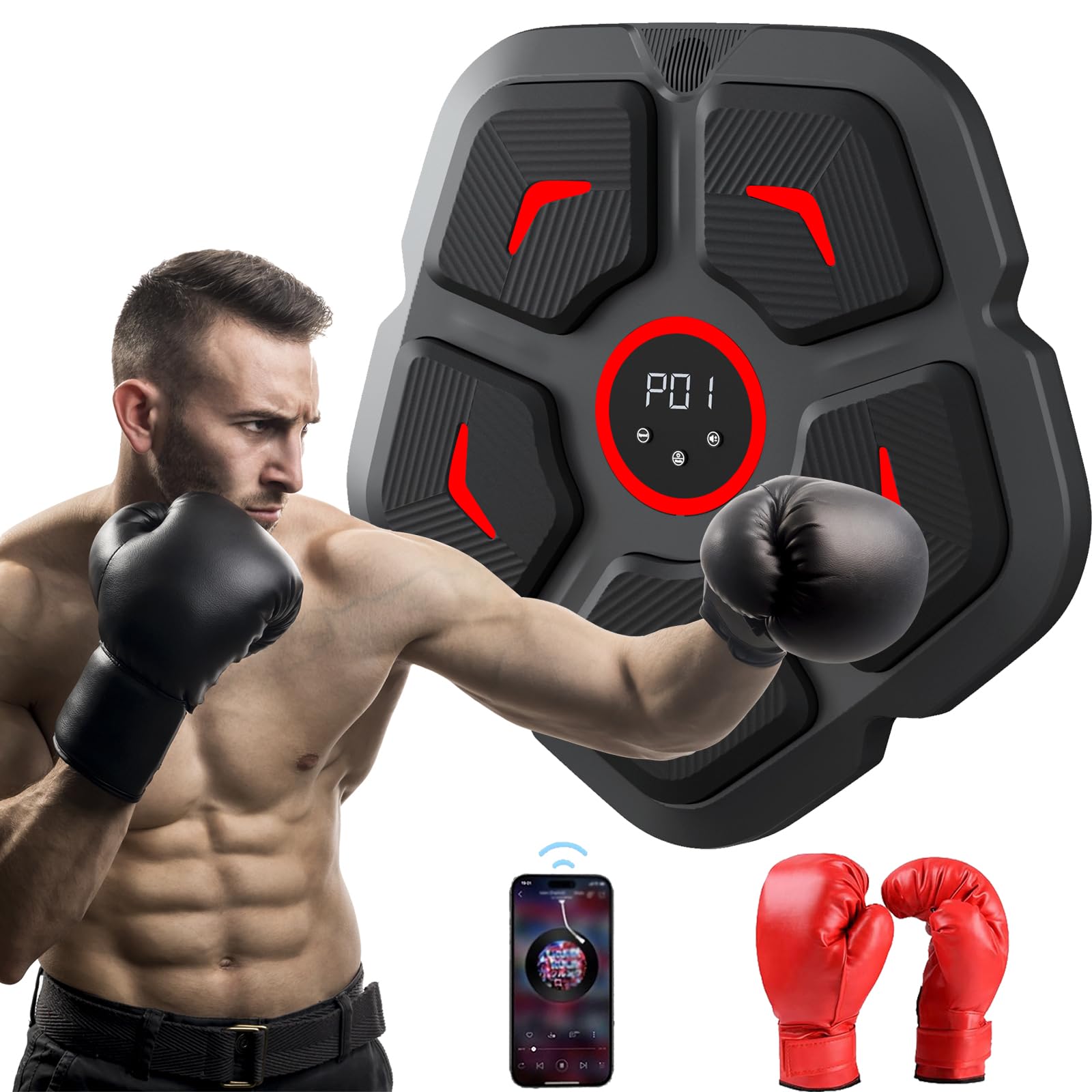 Musik Boxmaschine, intelligente Bluetooth-Boxmaschine zur Wandmontage für Heimübungen, Dekompressionsboxen mit Boxhandschuhen, Boxtrainingsgerät für Erwachsene Kinder