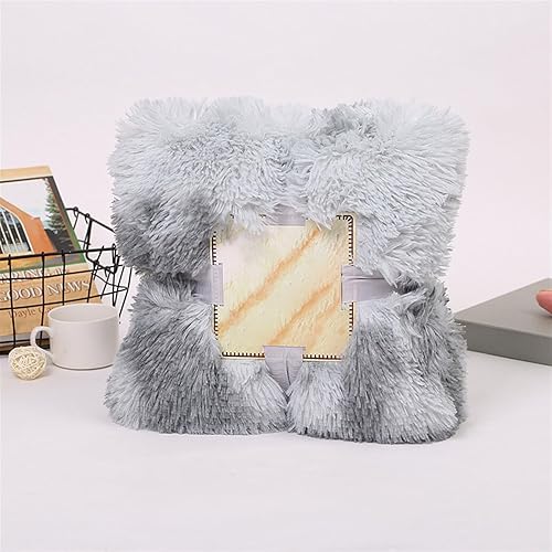Vista 7 de Manta de piel sintética súper suave y peluda para cama, mullida y acogedora manta ligera de felpa cálida para sofá, sofá, gris, 63 x 79 pulgadas