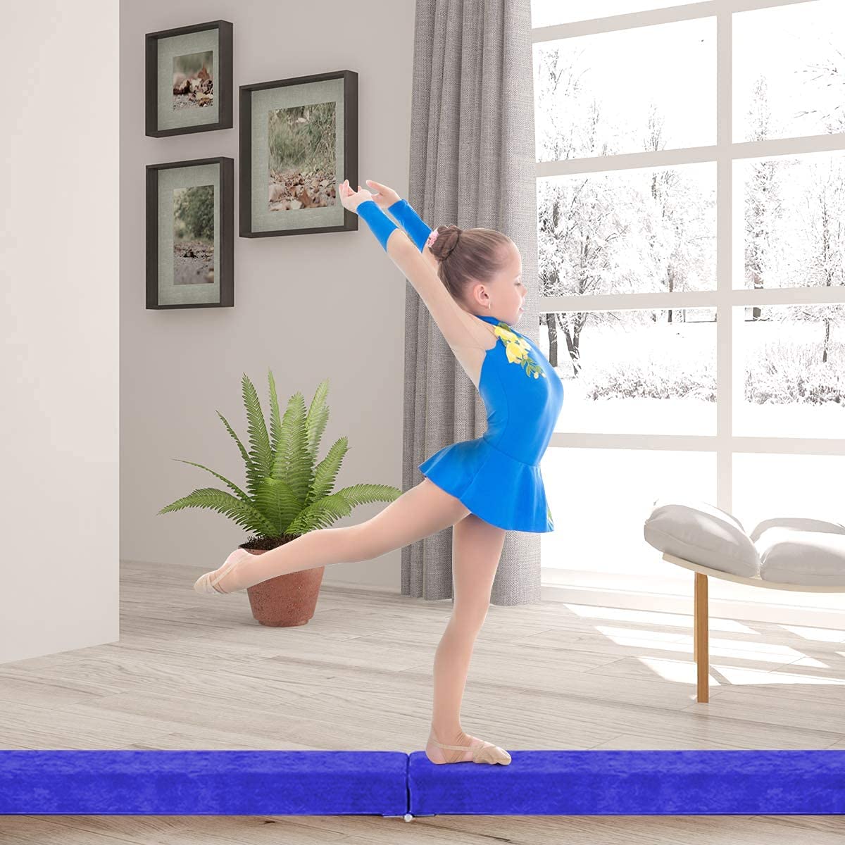 RELAX4LIFE Trave da Ginnastica Pieghevole 210 cm, Trave di Equilibrio per Palestra e Casa con Base Antiscivolo, Cerniere e Schiuma, Allenamento Fitness per Bambini e Adulti (Blu)