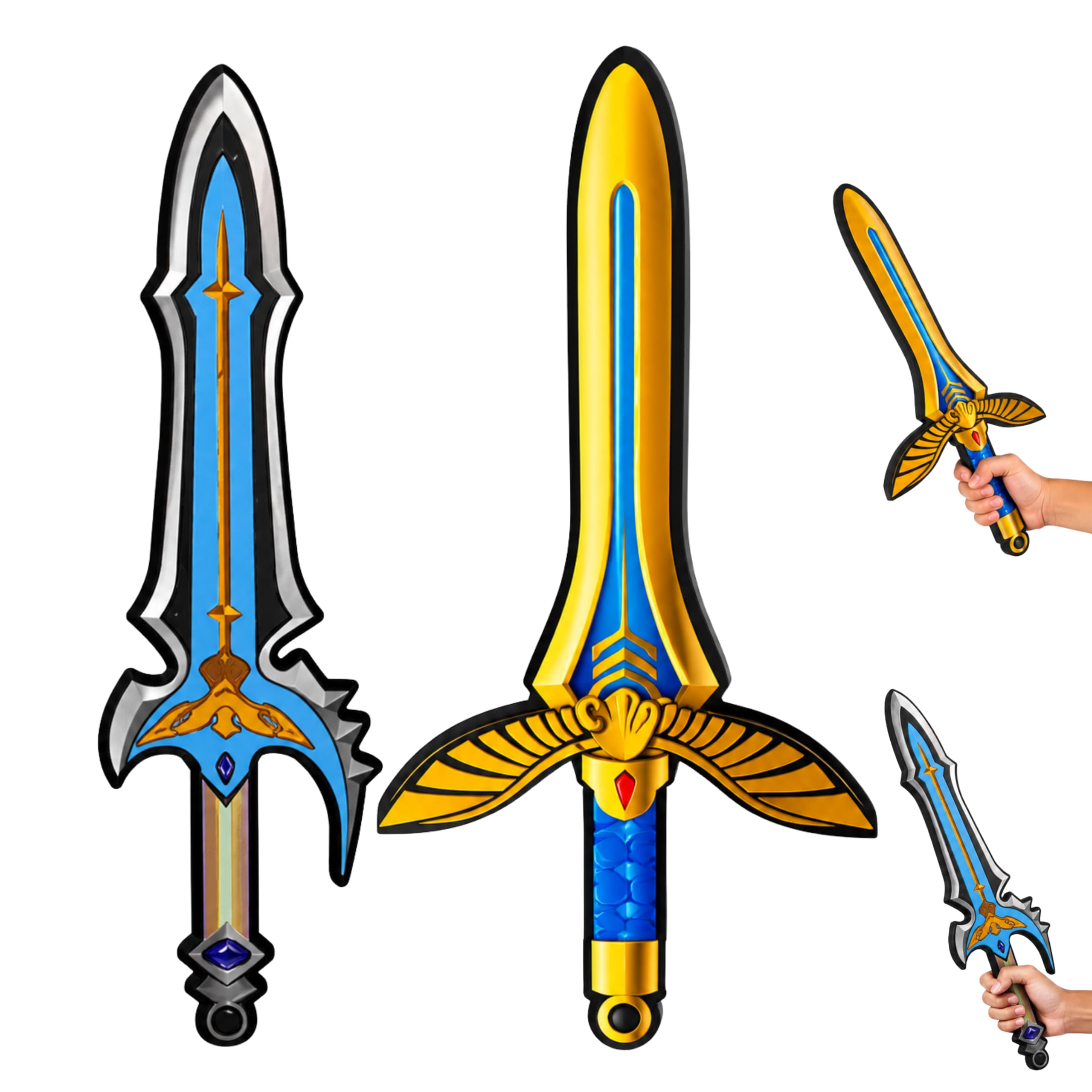 Blue Knight & Royal Gold Foam Sword Set, 2 Pack Fancy Dress Accessories, Soft Lightweight EVA Toy Swords for Kids Pretend Play, Knight Costume, Parties & Role Play - 49cm