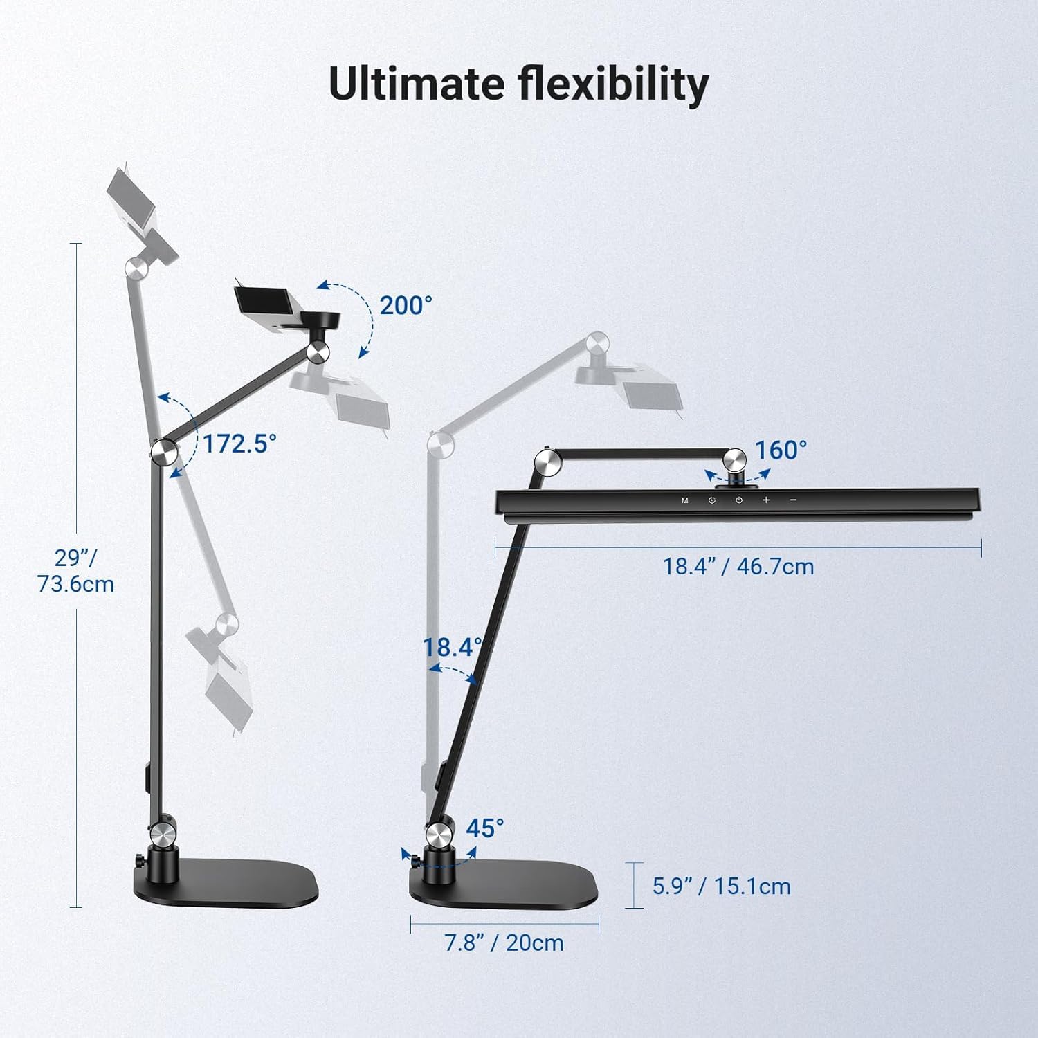 NEEWRE Basics 18'' Lampe de Bureau avec Socle pour Bureau à Domicile,Barre Lumineuse LED 18W à Intensité Variable,Bicolore,Douce,pour l'éclairage d'écran,1340lux à 0,5m,Commande Tactile,CRI 95+,DL03