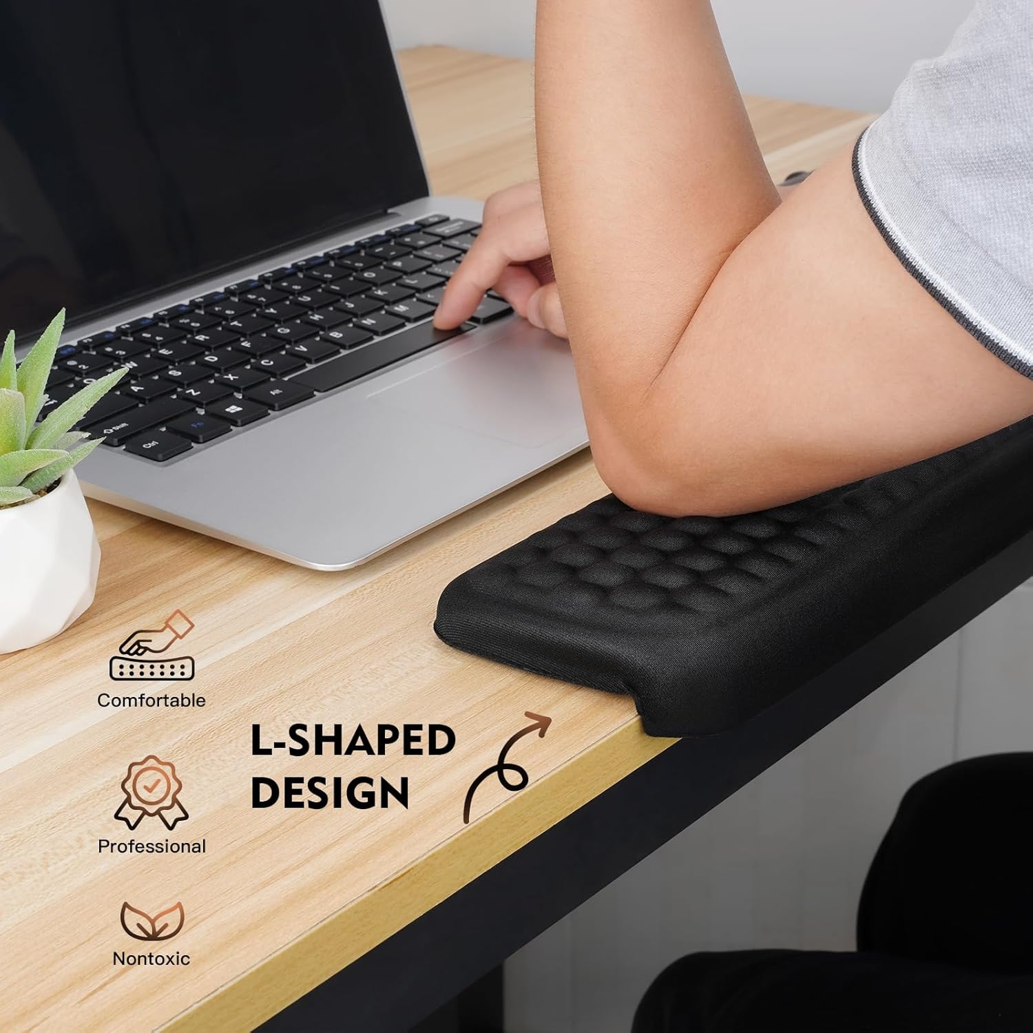 L-Shaped Arm Rest for Desk, Forearm & Wrist Support Desk Wrist Rest Elbow, Non-Slip Memory Foam Padding, 2Pcs Ergonomic Design Keyboard Wrist Rest for Comfortable Typing and Pain Relief