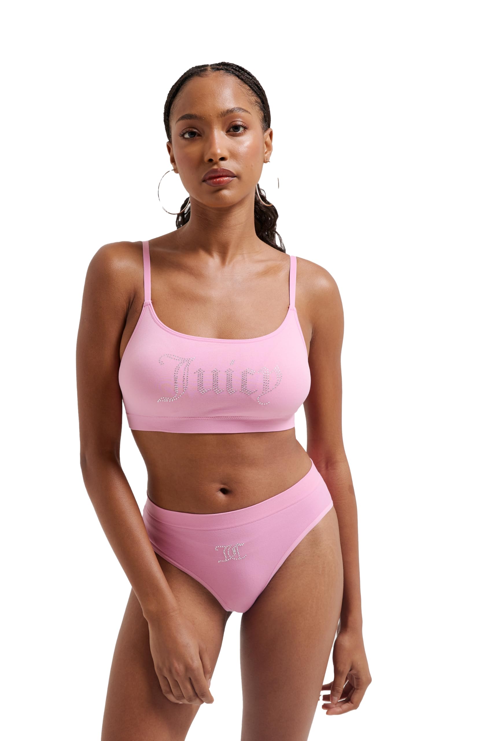 Juicy Couture Women's Diamante Bralette & Brief Unterwäsche-Set aus Bügellosem Bh und Slip für Sport Freiteit U. Fitness in Versch. Farben Lingerie, Begonia Pink, One Size