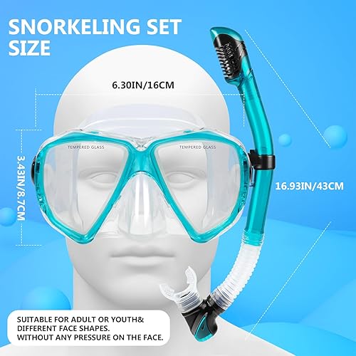 Miniatura 2 de Adult Snorkel Set, Professional Snorkeling Gear Panoramic Anti-Fog Diving Goggles and Dry Snorkel Tempered Glass Scuba Mask for Diving, Snorkeling