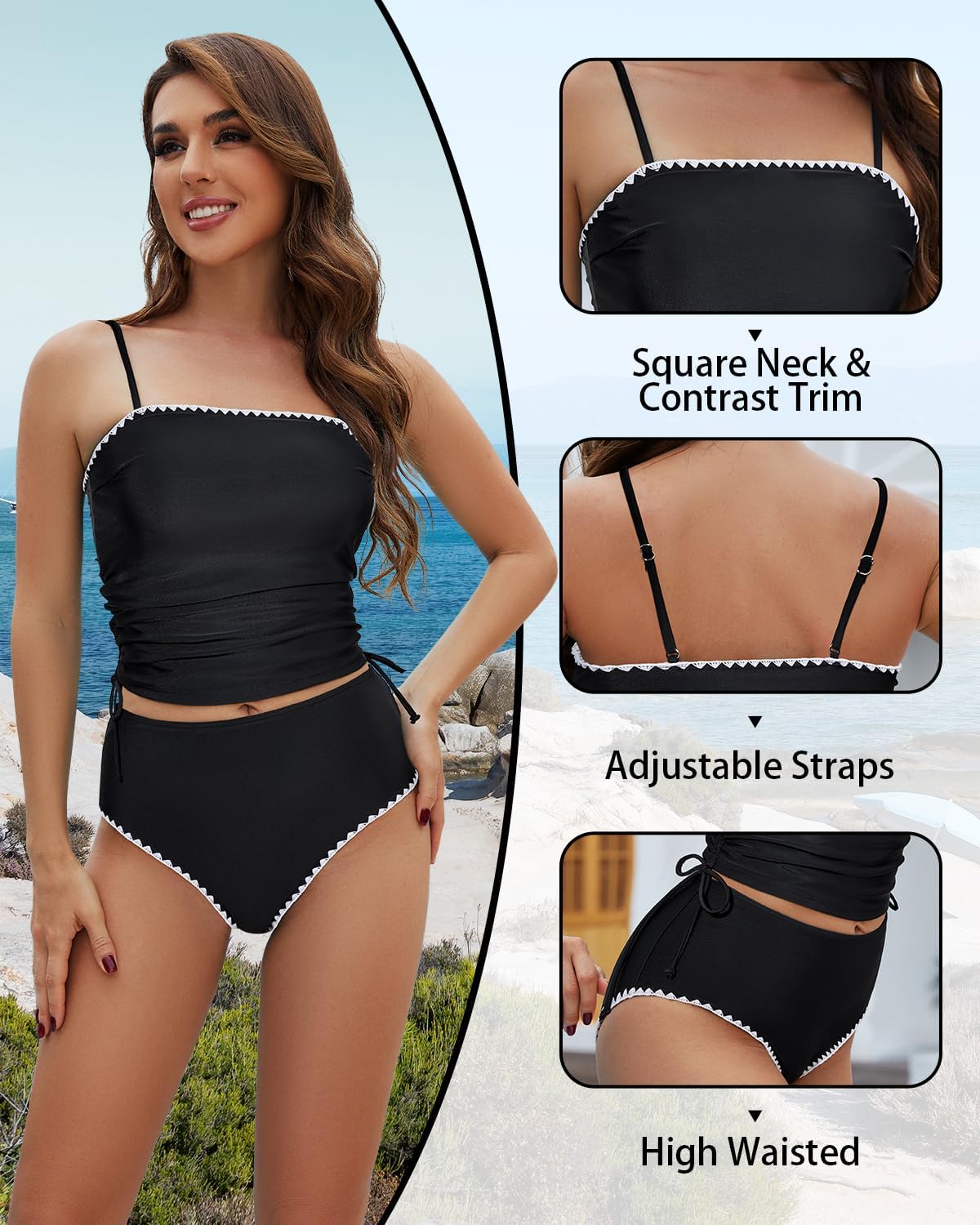 Century Star 2026 Tankini Swimsuits for Women - High Waisted Two Piece Tummy Control Bathing Suit with Square Neck - Image 3