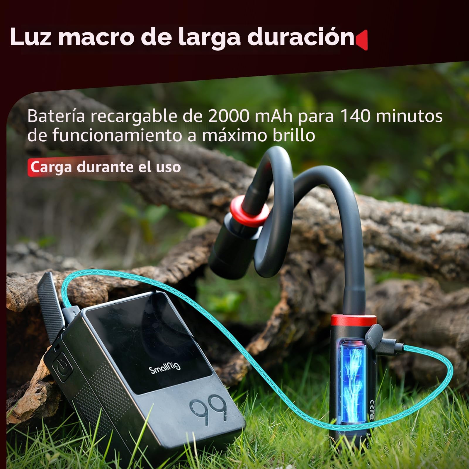 SMALLRIG RM03 Macro Photography LED Light, Bendy Light for Macro Mushroom y Fungi Fotografía, Adjustable Beam Angle Luz for Camera with Cold Shoe Adapter, 5 Colors, Diffuser, IP54 Waterproof - 5480