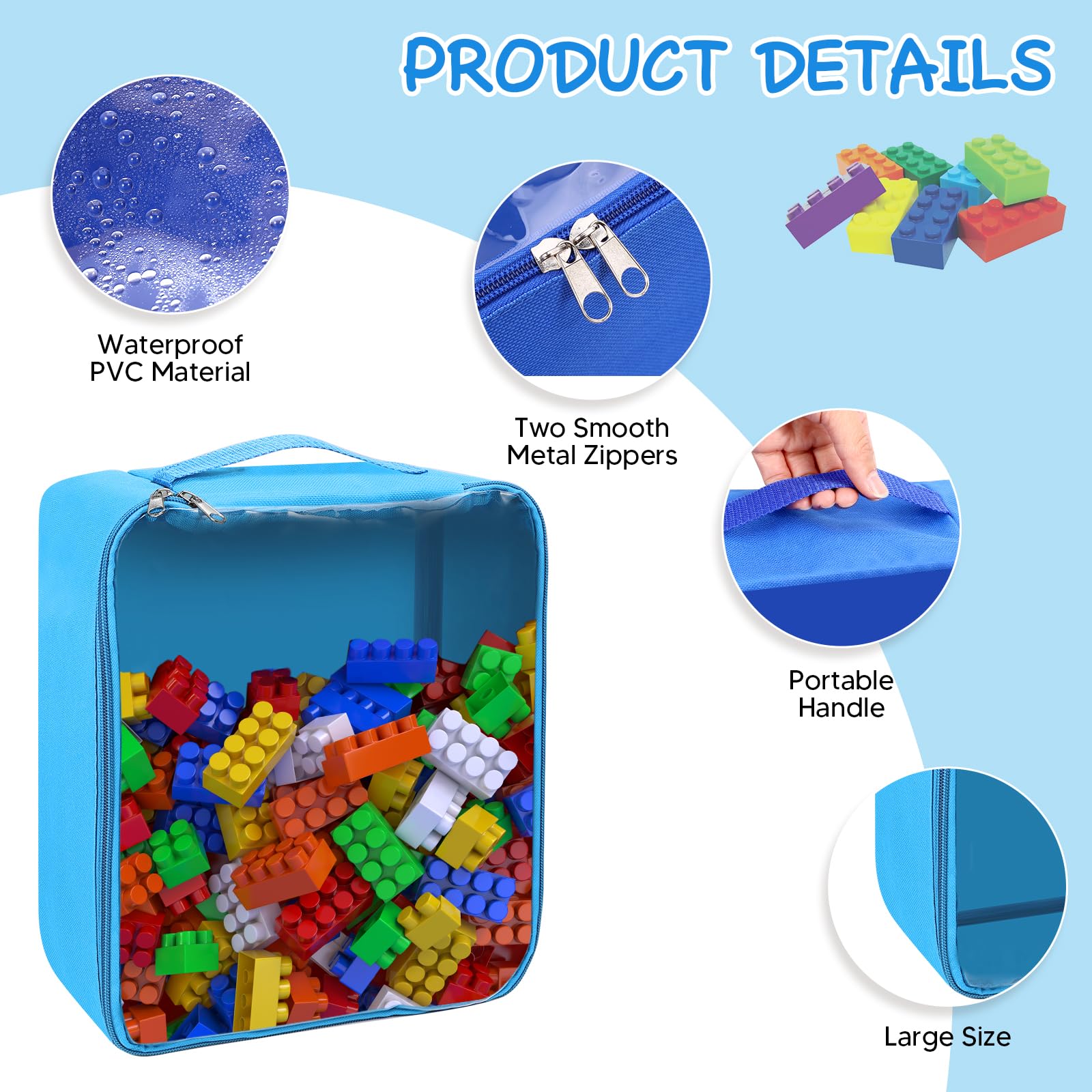 Paquete de 8 bolsas de almacenamiento de juguetes con cremallera, bolsas organizadoras de PVC transparente, organizador de almacenamiento de juguetes reutilizables con asa portátil, bolsas