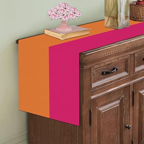 Miniatura 4 de Camino de mesa naranja y rosa de 72 pulgadas de largo, camino de mesa para fiesta, granja, comedor, aparador, decoración de cocina
