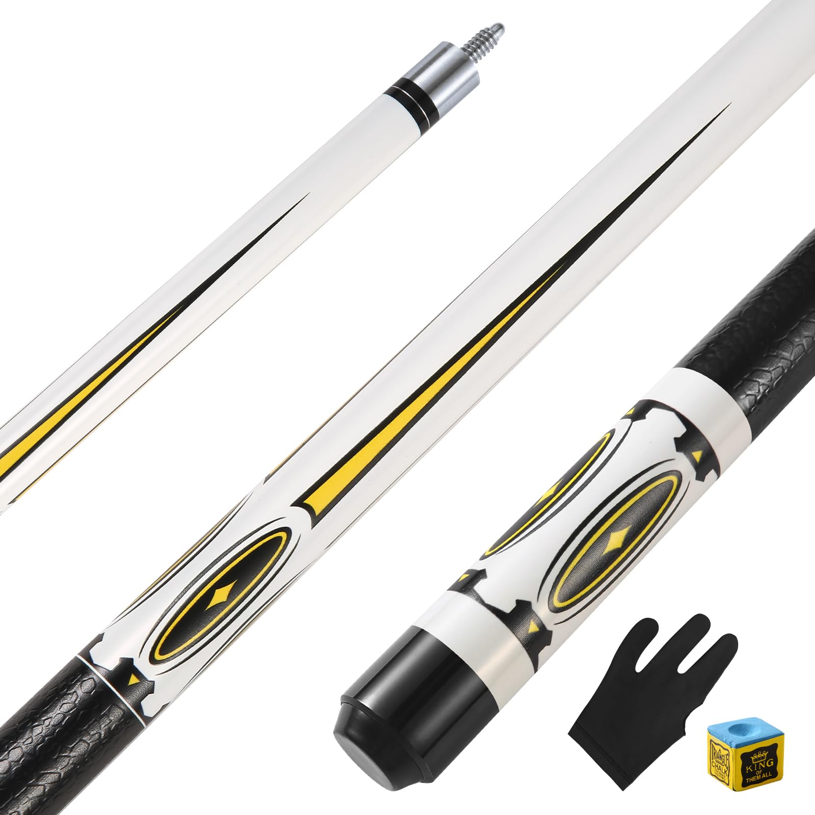 ASMPCUE Pool Cue Stick, 58 Inch 20oz Billiard Cue Maple Pool Cue 13mm Tips for Professional Pool Cue Players, 1/2 Cue Sticks for Billiard Table Sports (White)