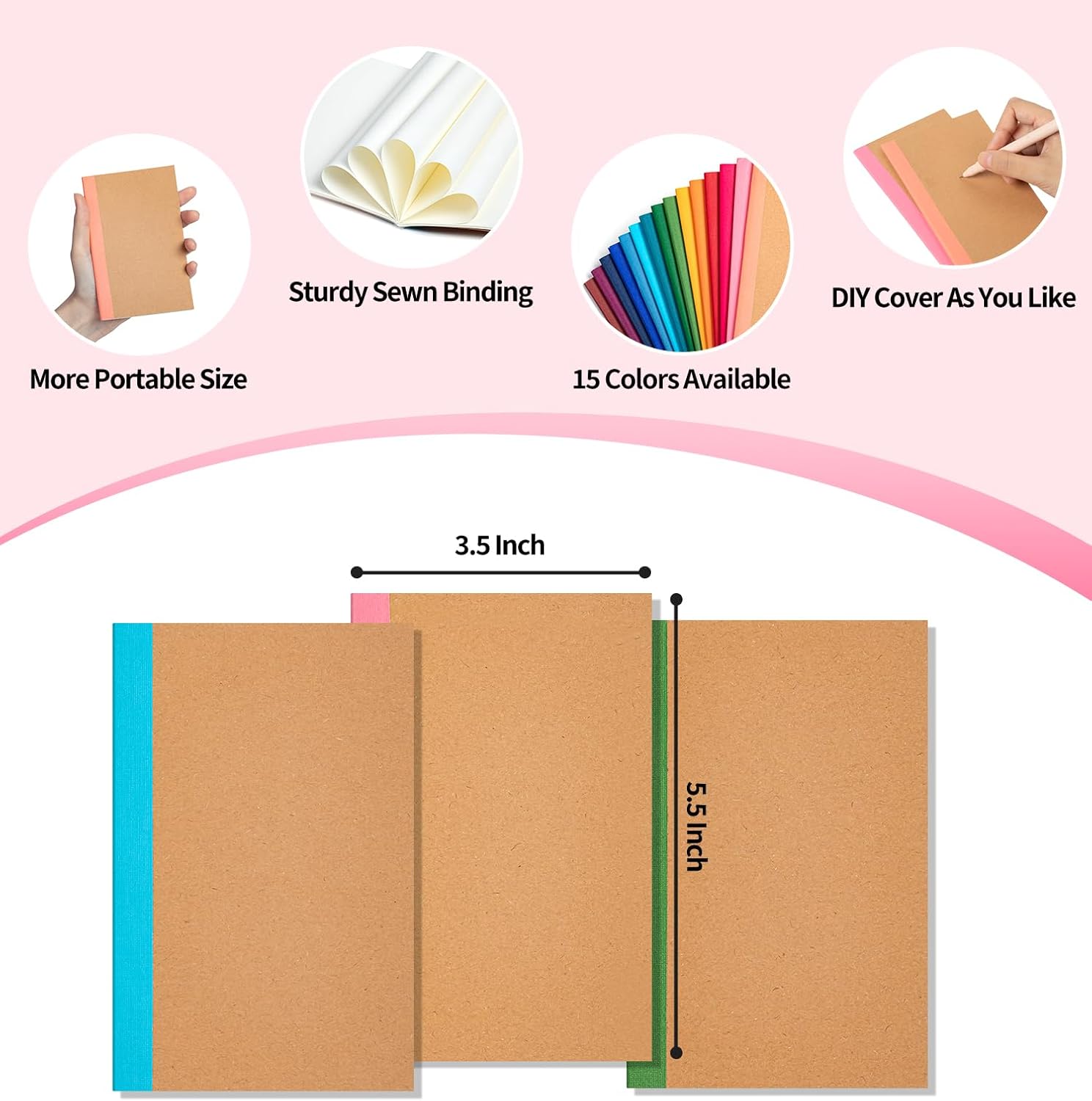 60 Pack Mini Pocket Blank Notebook Bulk, 3.5x5.5Kraft Cover with Rainbow Spines, Journals Bulk, 30 Sheets/60 Pages, Small Notebooks for Traveler, Students, School Supplies(Blank-60 pack) - Image 2