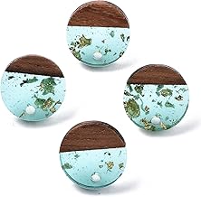 Crafans 20 Pairs Resin & Wood Stud Earring Posts with Gold Foil 14mm Flat Round Transparent Walnut Wooden Ear Studs with Hole & Stainless Steel Pin for Women Jewelry Making (Pale Turquoise)