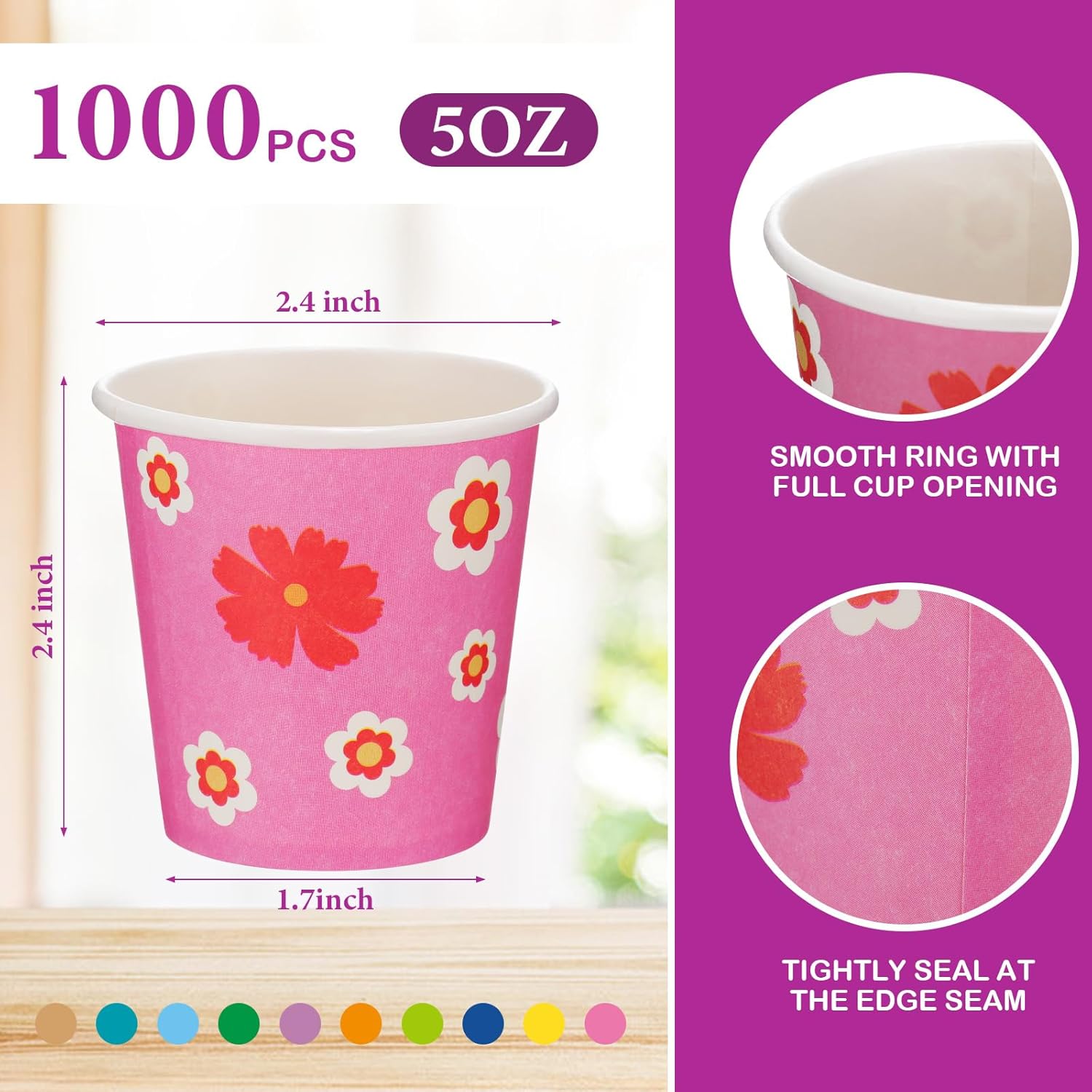 Yaomiao 1000 Pcs 5 oz Paper Cups Bulk Small Mouthwash Cups Mini Disposable Coffee Mugs for Summer International Coffee Day Picnics, Party, Barbecues, Travel Events, 10 Colors