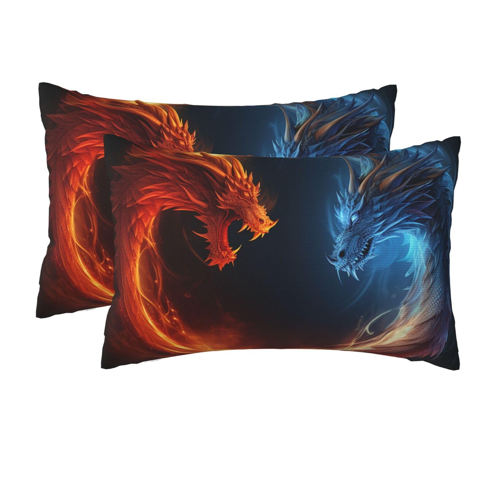 2 Pack Queen Size Pillow Cases for Hair and Skin Soft Breathable Pillow Case Covers with Hidden Zipper Fire and ice Dragons Pillowcase 20x30 Inches Pillow Cover for Sleeping Gift