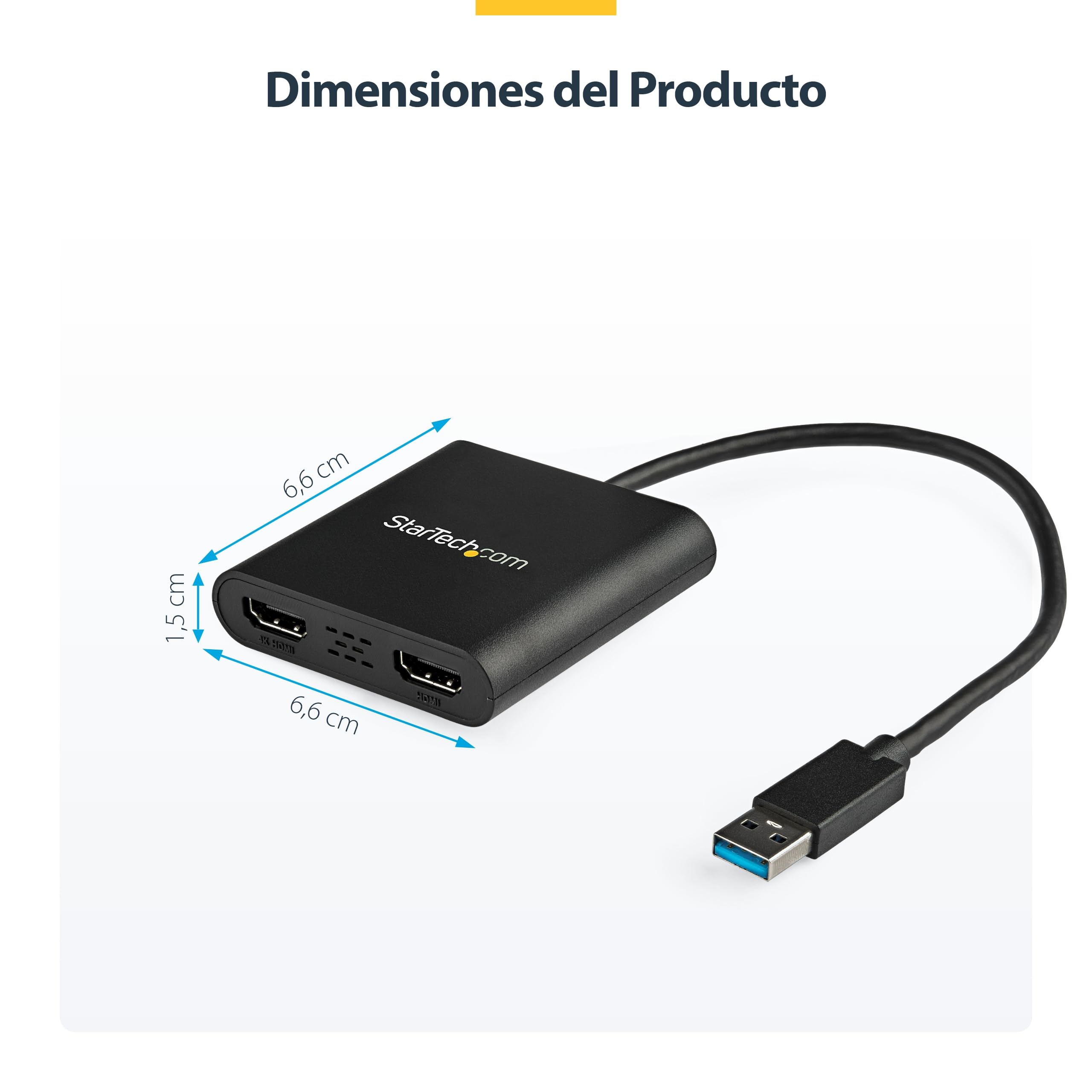 StarTech Adaptador USB-A 3.0 a HDMI Doble para Windows - Conversor de Vídeo USB a 2x HDMI de Dos Pantallas - 4K 30Hz + 1080p 60Hz - Configuraciones de Monitores Extendidos o Duplicados