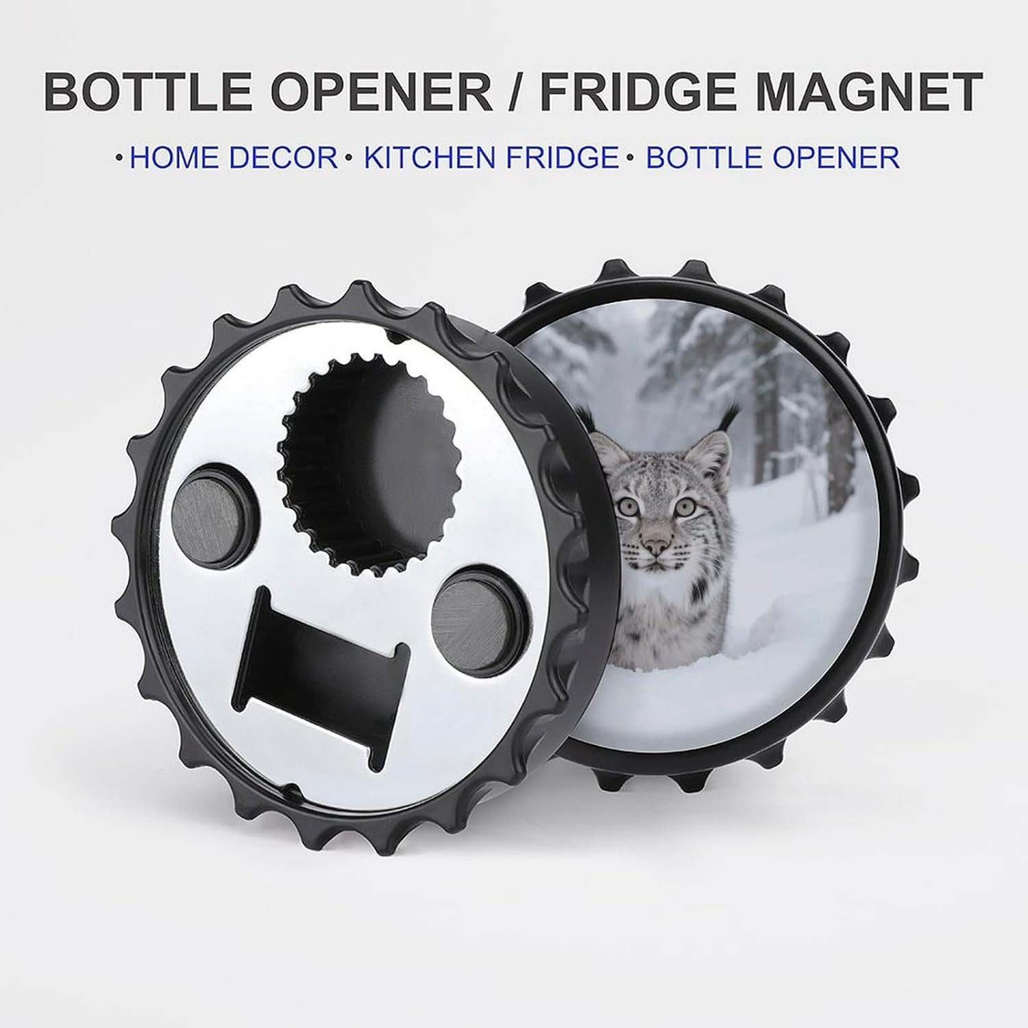 Canadian Lynx Bottle Opener Cute Beer Opener Fridge Magnet Round 2-in-1 Magnetic Refrigerator Decor Bottle Cap Opener Funny Oktoberfest Themed Gift for Party Kitchen RV Use Black-style image 5