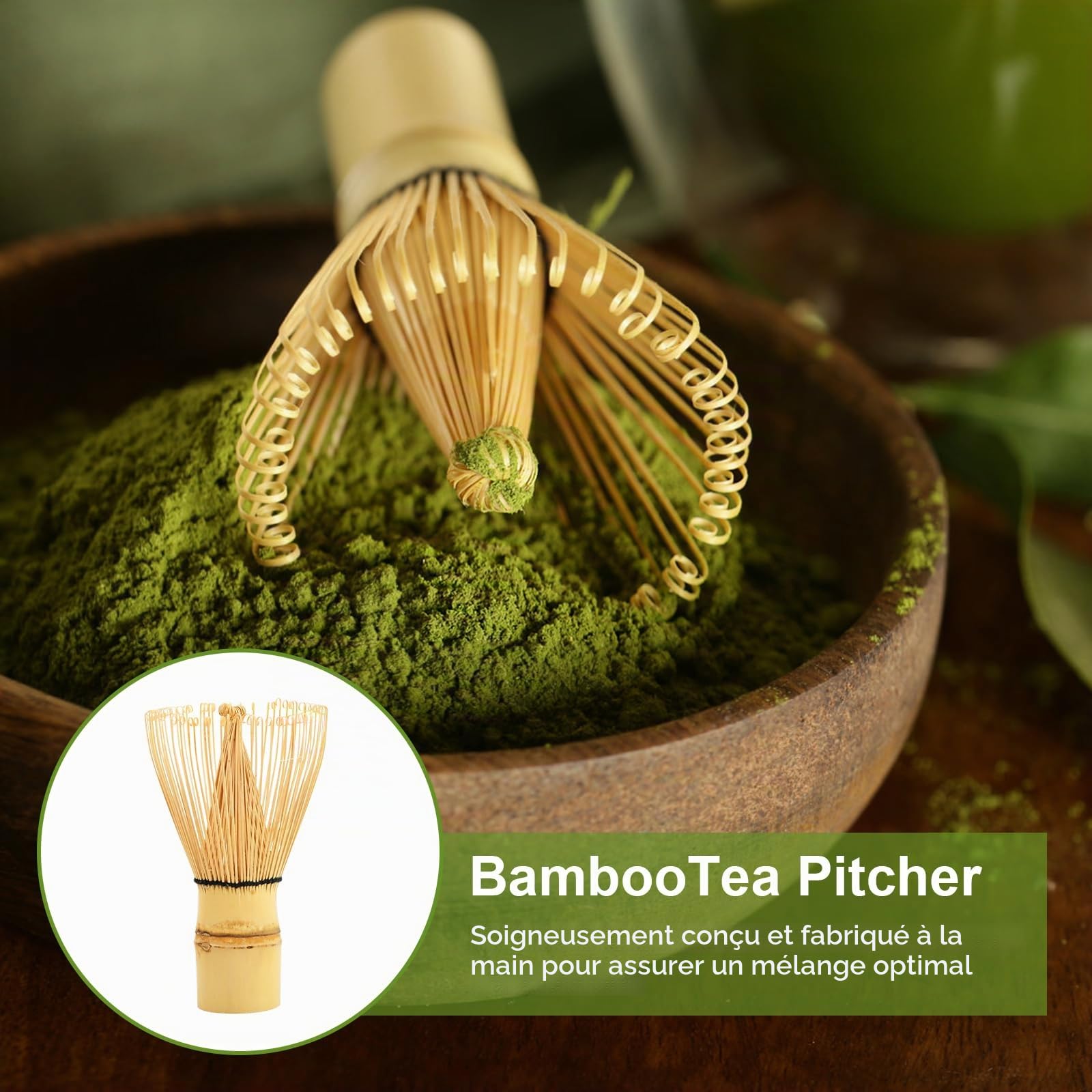 5 in 1 Ensemble de Thé Matcha Japonais avec Fouet à Matcha en Bambou Porte-fouet Bol à Matcha Cuillère à Matcha (chashaku) Service à Thé Matcha Céramique Matcha Kit pour Cérémonie Matcha (Vert clair)