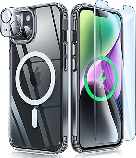 FNTCASE for iPhone 13 Phone Case: iPhone 14 Phone Clear Case Magnetic Military Grade Drop Protection Anti Yellowing Cell Phone Cover - Rugged Durable Shockproof Protective Bumper - Black Clear