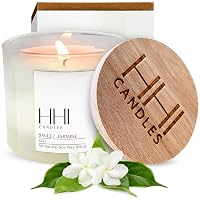 HHI All Natural Scented Soy Sweet Jasmine Candle | A Fresh Blend of Chamomile, and Cedar | Large Eight Ounce Single Wick | Long Burn time | Bamboo Lid and Gift Box