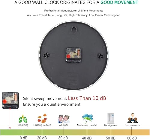 Miniatura 7 de 45MinST Reloj de pared moderno con esfera de números 3D de 10 pulgadas, silencioso, redondo, sin tictac, para decoración del hogar, con números