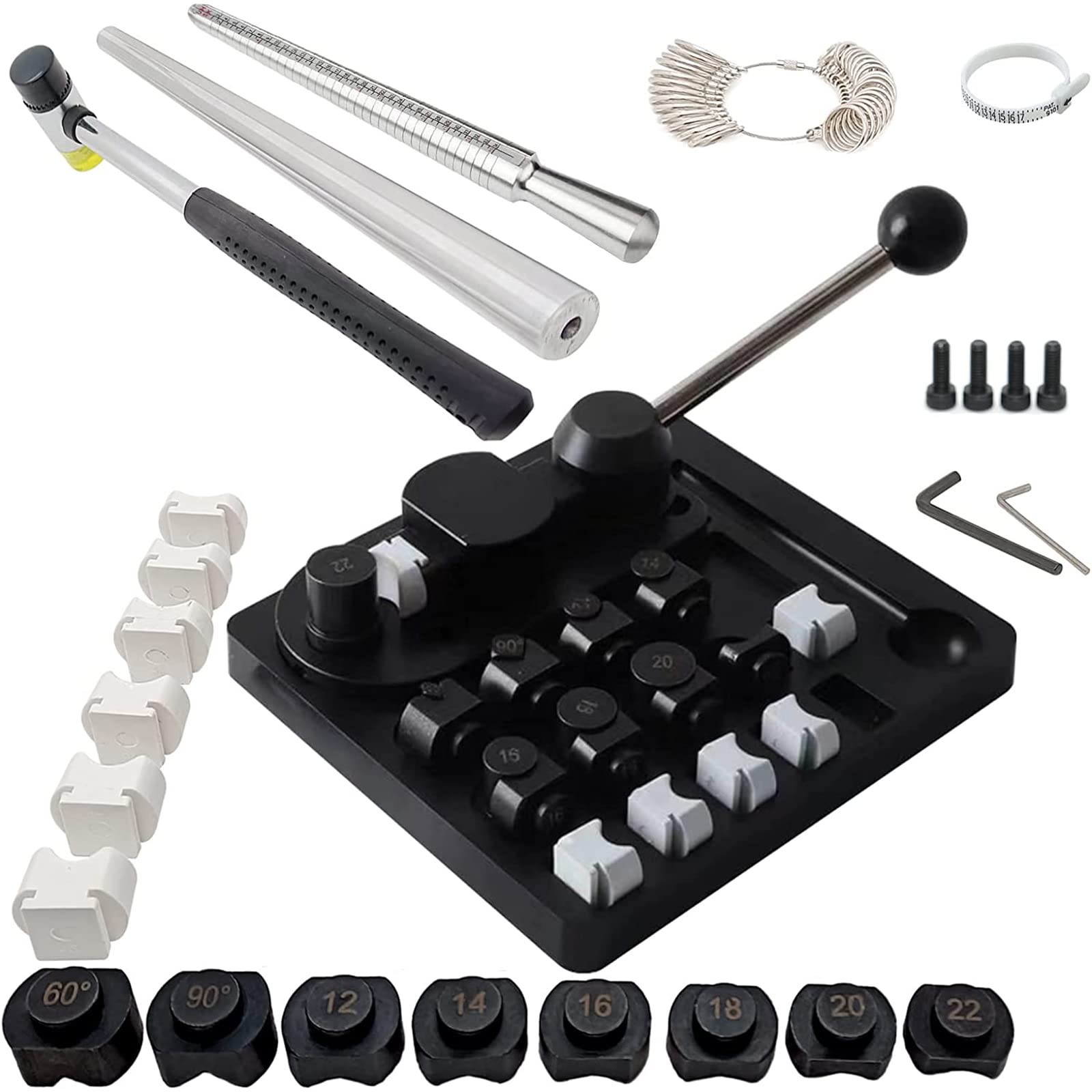 Set Piegatore Per Anelli Fai Da Te – Kit Per Creazione Gioielli Con Stampi In Nylon, Martello Di Gomma, Mandrino E Misuratore, Per Metalli Teneri
