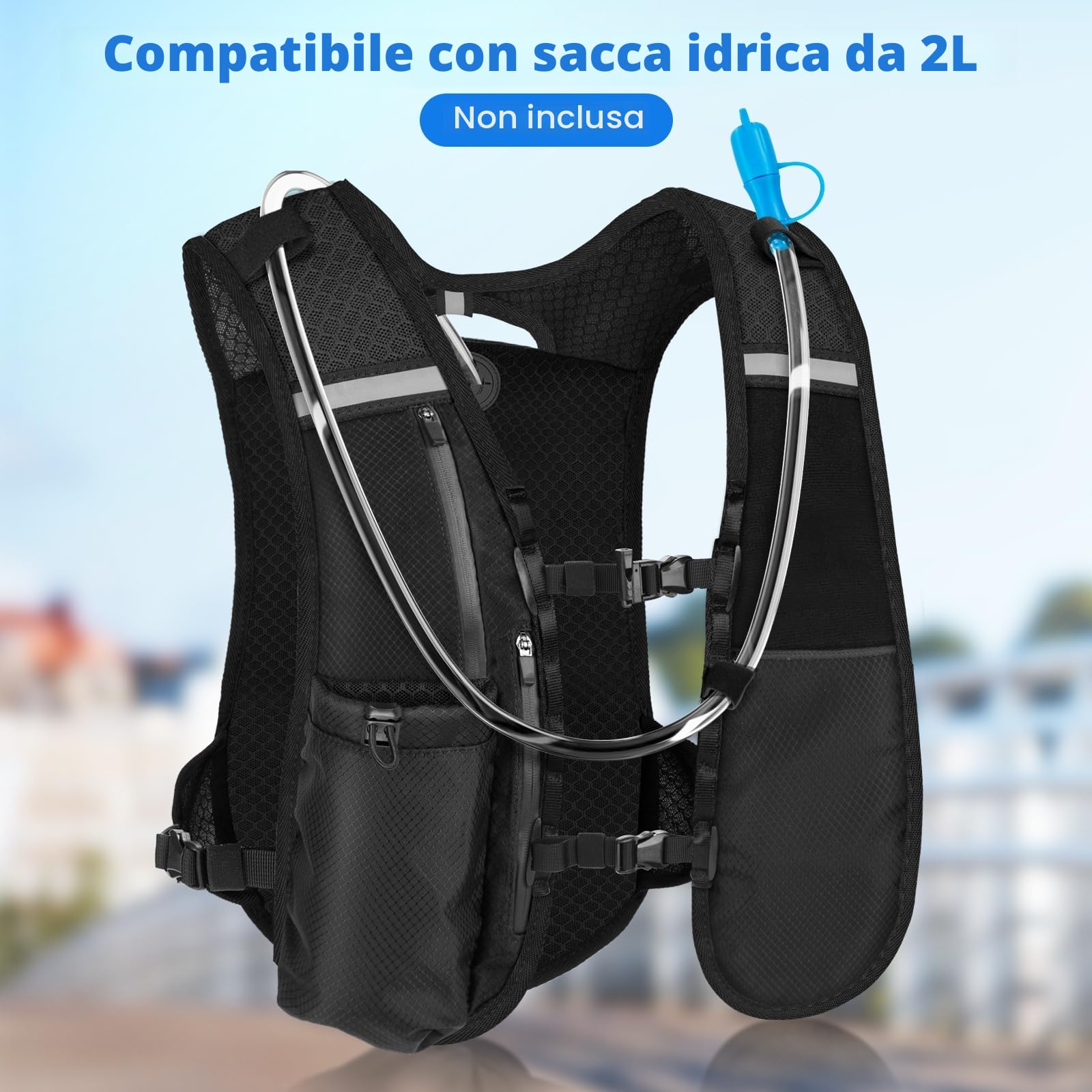 Nextyu Gilet Running Uomo Donna, Zaino Idratazione Trail Running Leggero con Borraccia Morbida 500ml, Luci LED & Cinghie Pettorali Regolabili per Corsa MTB Ciclismo Maratona Escursionismo